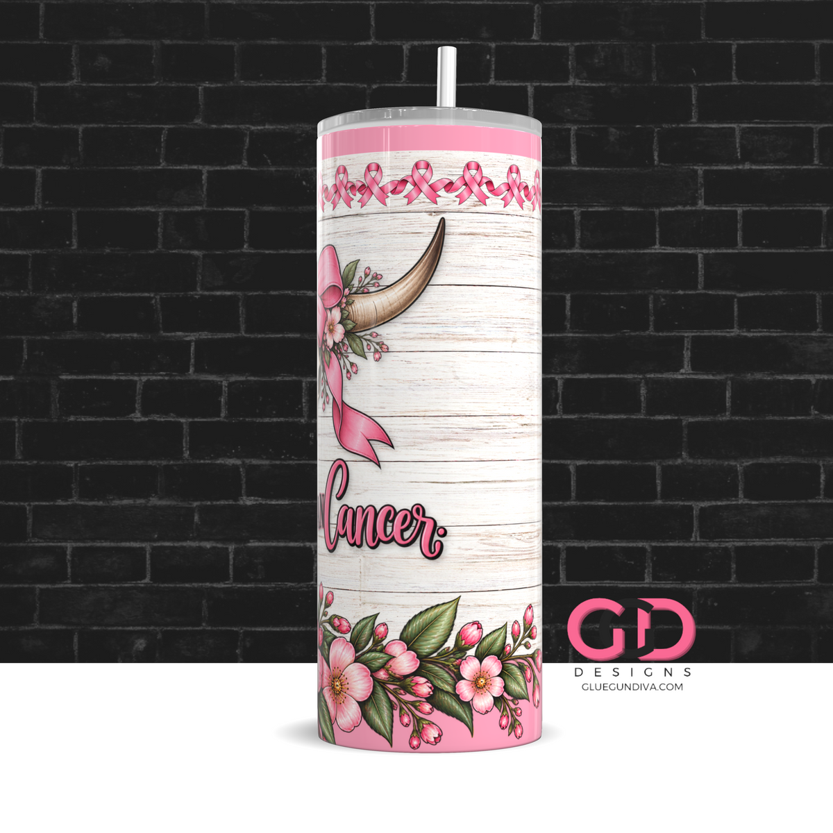 Tougher Than Cancer - Digital tumbler wrap for 20 oz skinny straight tumbler