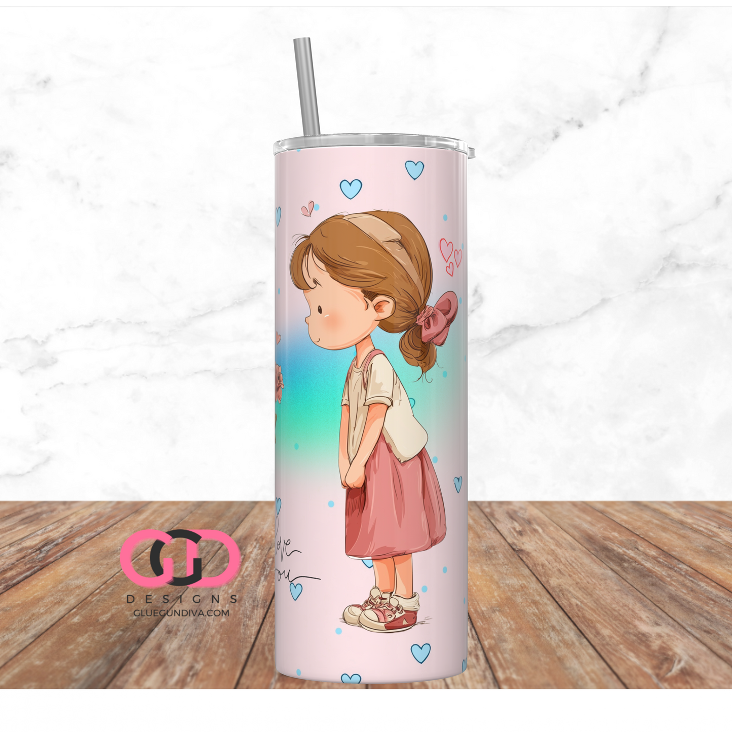 Love You Light Brown Hair - Digital tumbler wrap for 20 oz skinny straight tumbler