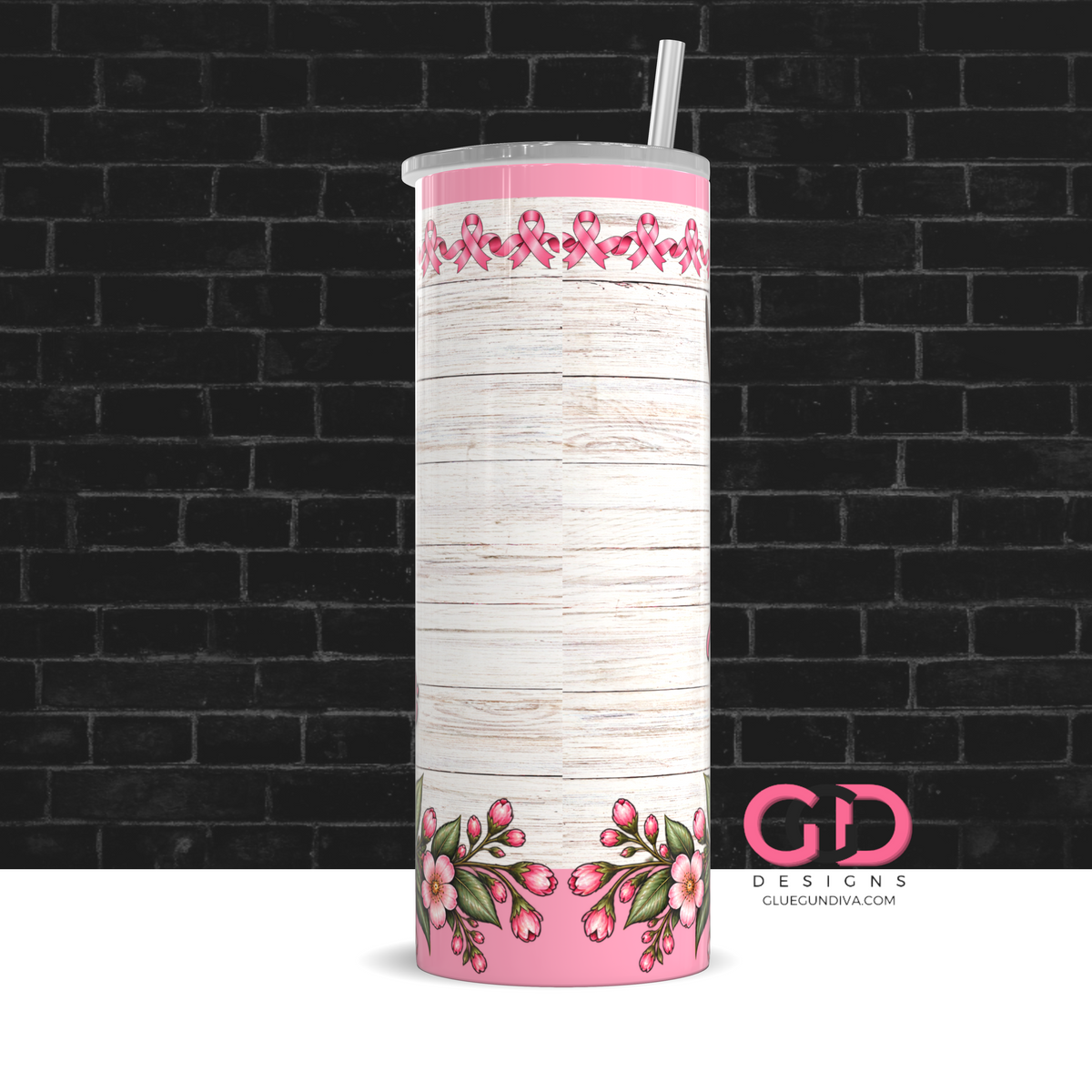 Tougher Than Cancer - Digital tumbler wrap for 20 oz skinny straight tumbler