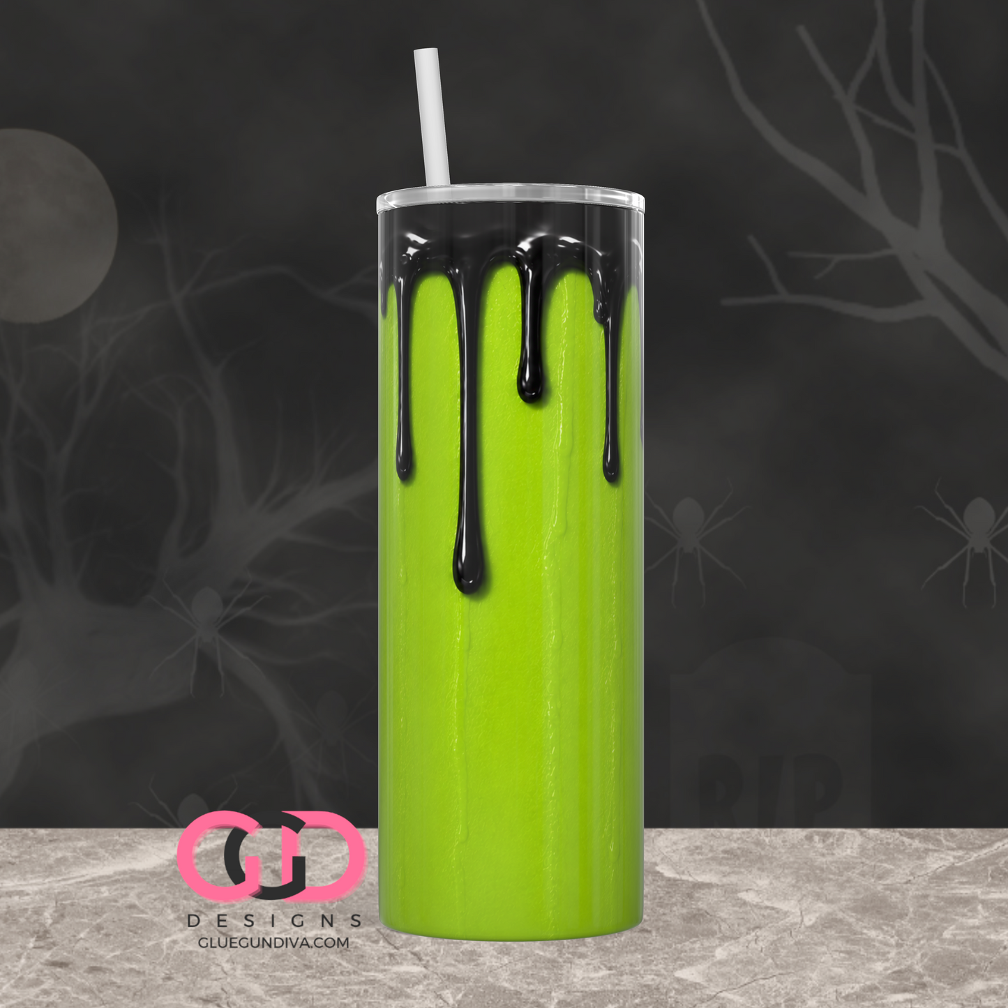 Halloween Wax Drip Candle Black and Green -  Digital tumbler wrap for 20 oz skinny straight tumbler