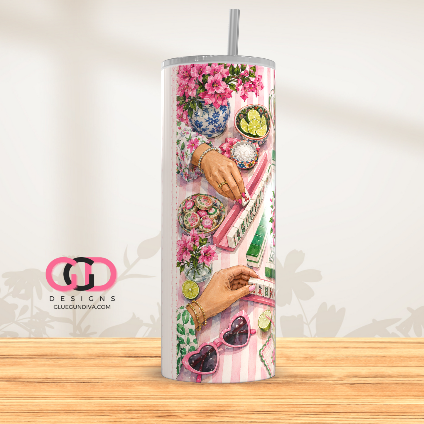 Mahjong And Margaritas -   Digital tumbler wrap for 20 oz skinny straight tumbler
