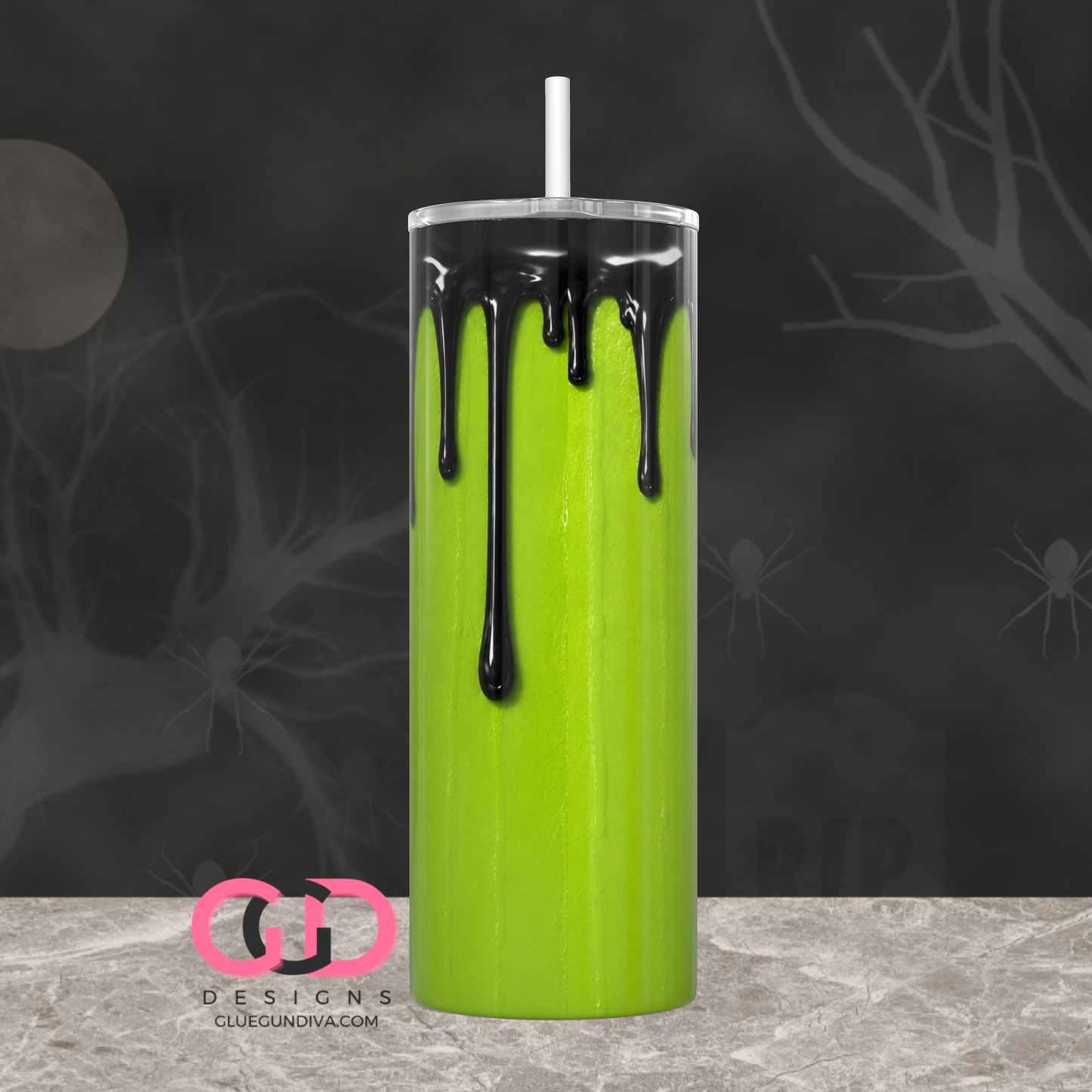 Halloween Wax Drip Candle Black and Green -  Digital tumbler wrap for 20 oz skinny straight tumbler