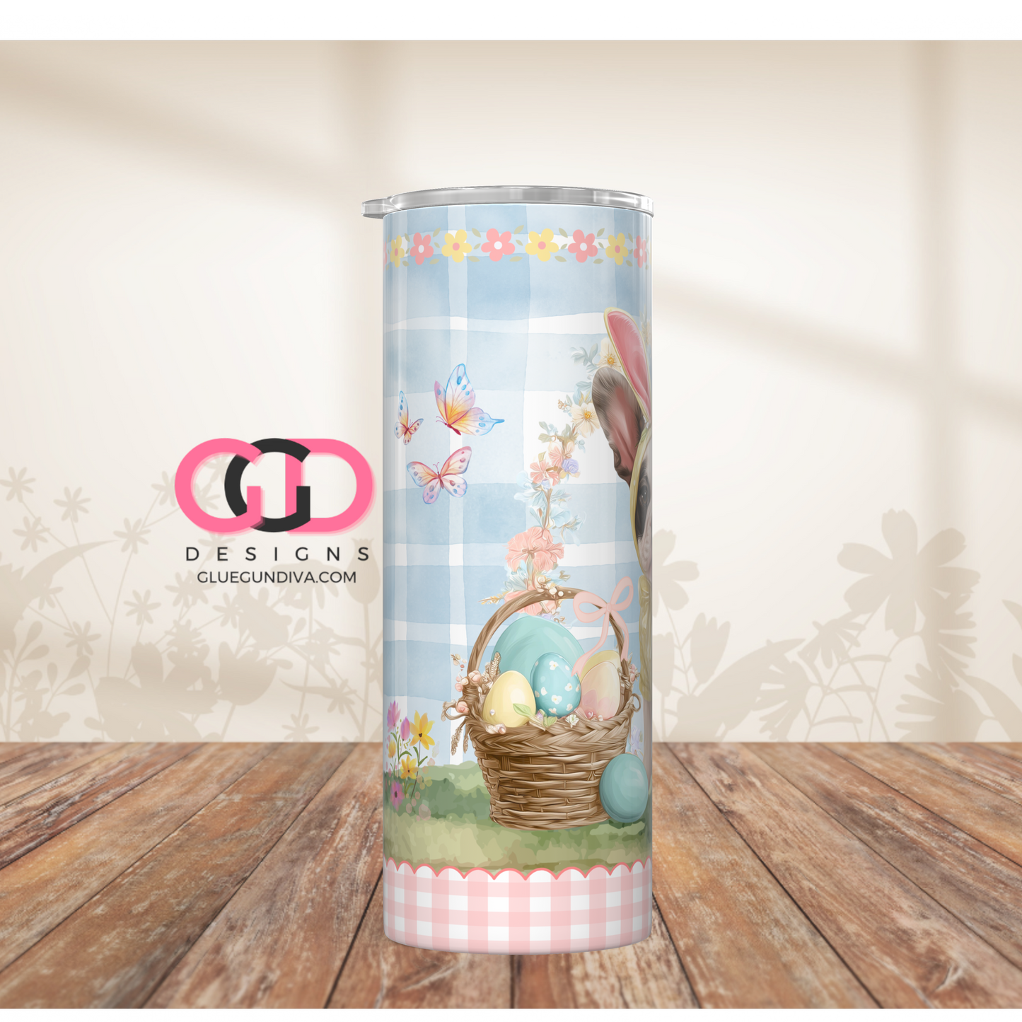 French Bulldog Easter Puppy 1 -  Digital tumbler wrap for 20 oz skinny straight tumbler
