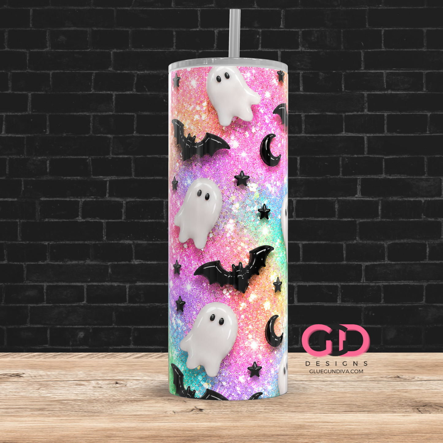 Glossy Ghosts Vibrant Pastels -  Digital tumbler wrap for 20 oz skinny straight tumbler