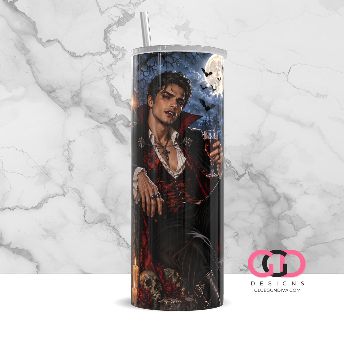 Male Vampire -   Digital tumbler wrap for 20 oz skinny straight tumbler