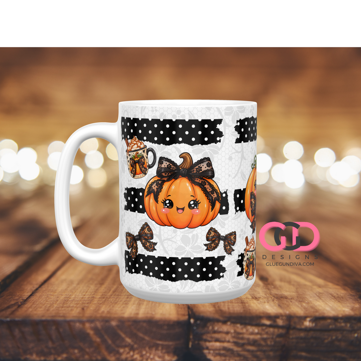 Lacy Pumpkin Latte - Digital mug wrap for 11 and 15 oz