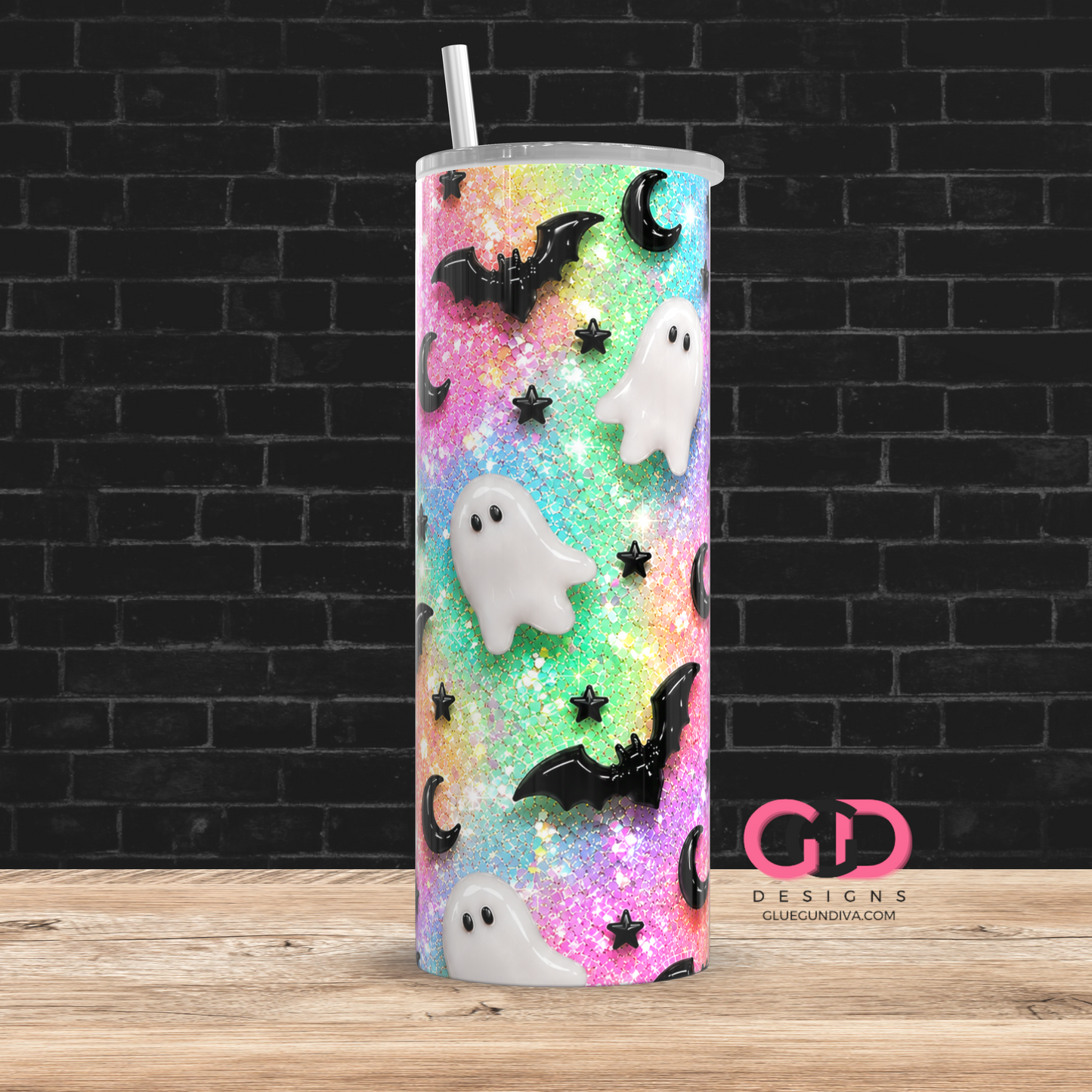 Glossy Ghosts Vibrant Pastels -  Digital tumbler wrap for 20 oz skinny straight tumbler