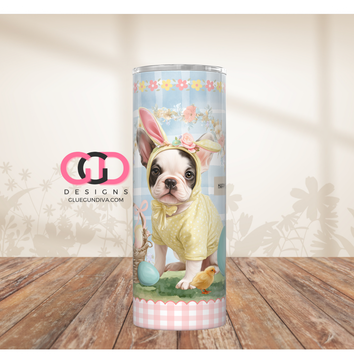 French Bulldog Easter Puppy 1 -  Digital tumbler wrap for 20 oz skinny straight tumbler