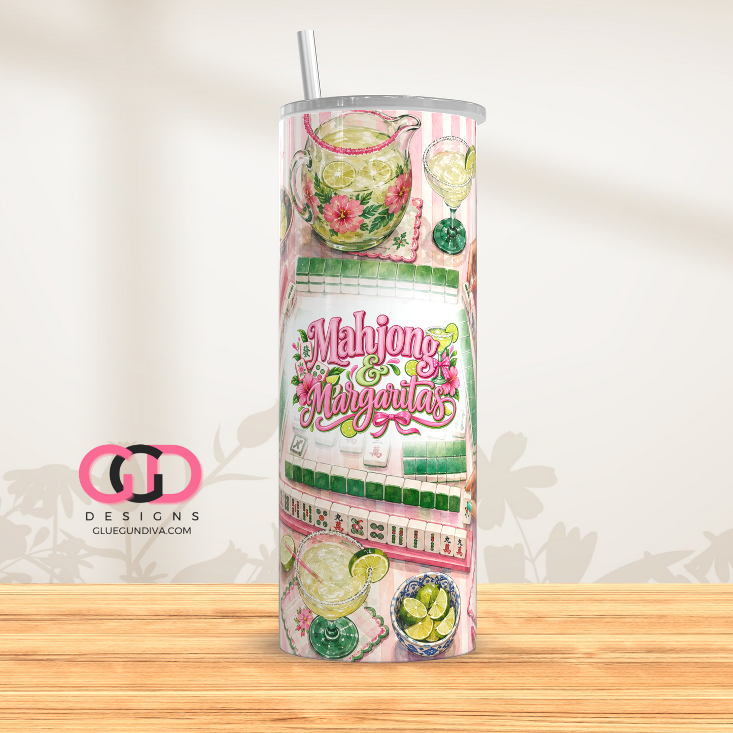 Mahjong And Margaritas -   Digital tumbler wrap for 20 oz skinny straight tumbler