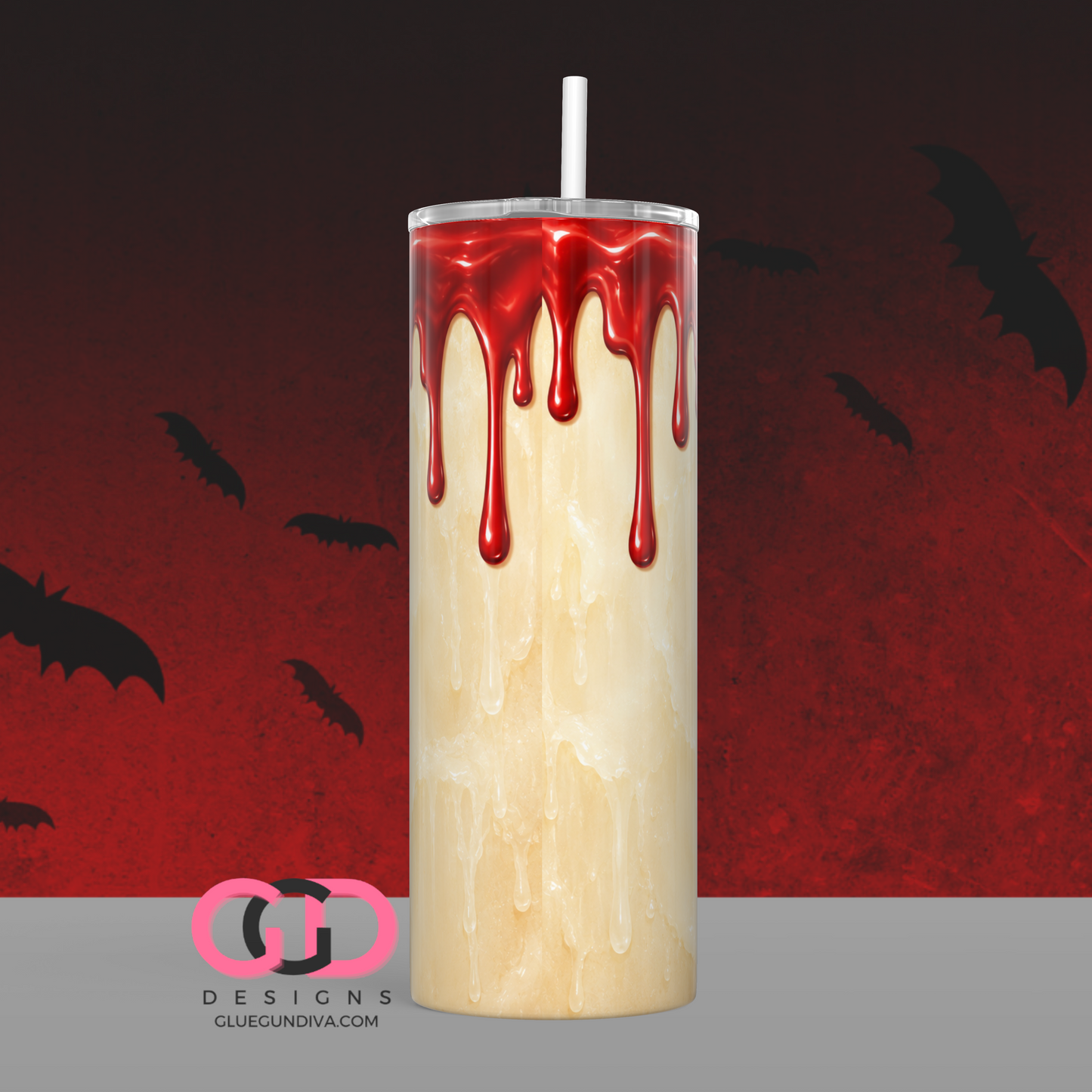 Halloween Wax Drip Candle Red and Ivory -  Digital tumbler wrap for 20 oz skinny straight tumbler