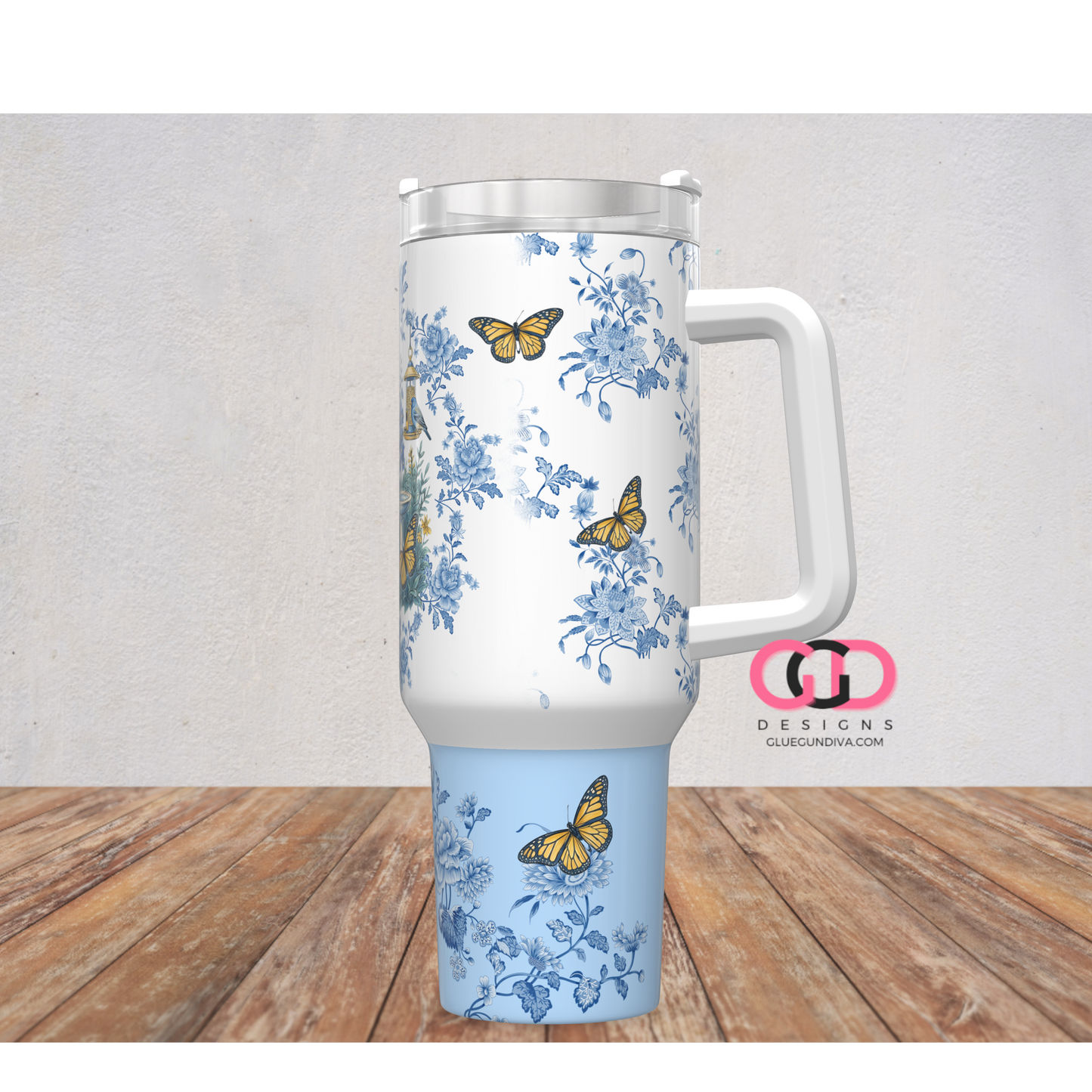 Birds Flowers Chinoiserie -   Digital tumbler wrap for 40 oz tumbler