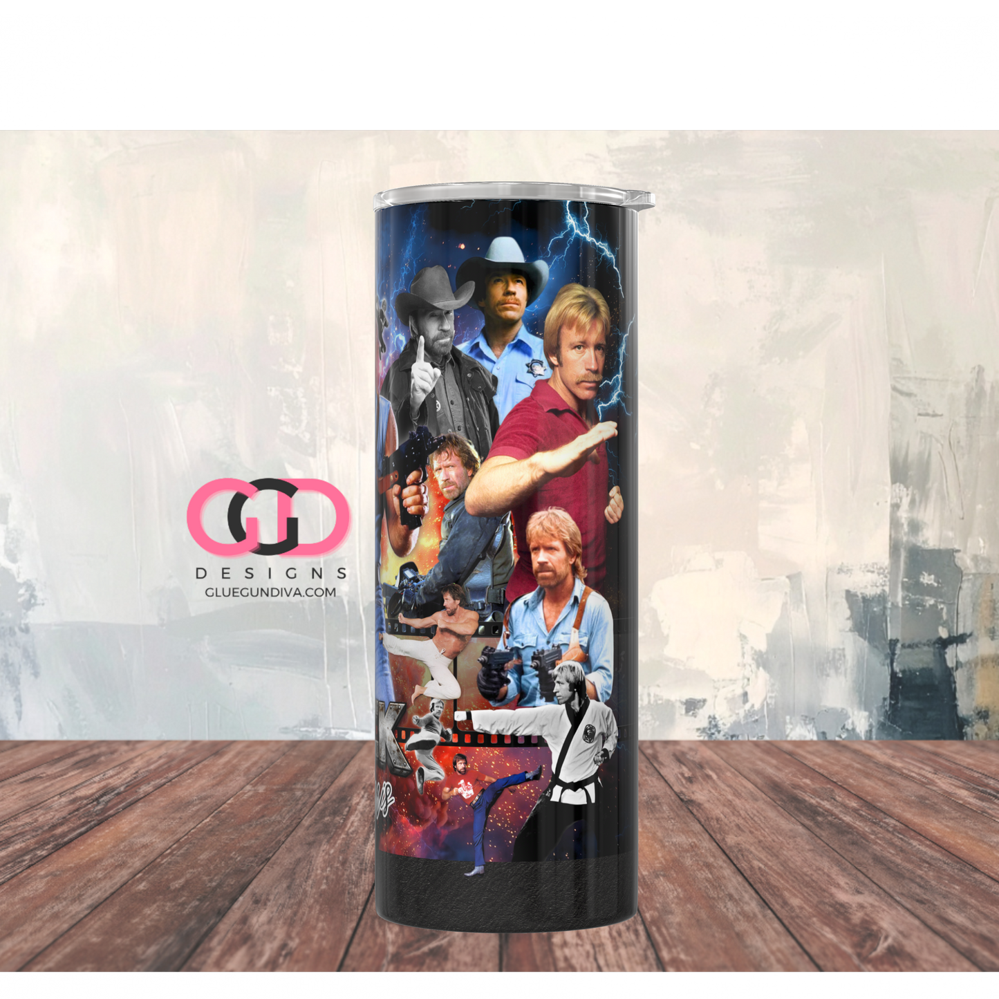 Chuck Norris Collage -  Digital tumbler wrap for 20 oz skinny straight tumbler