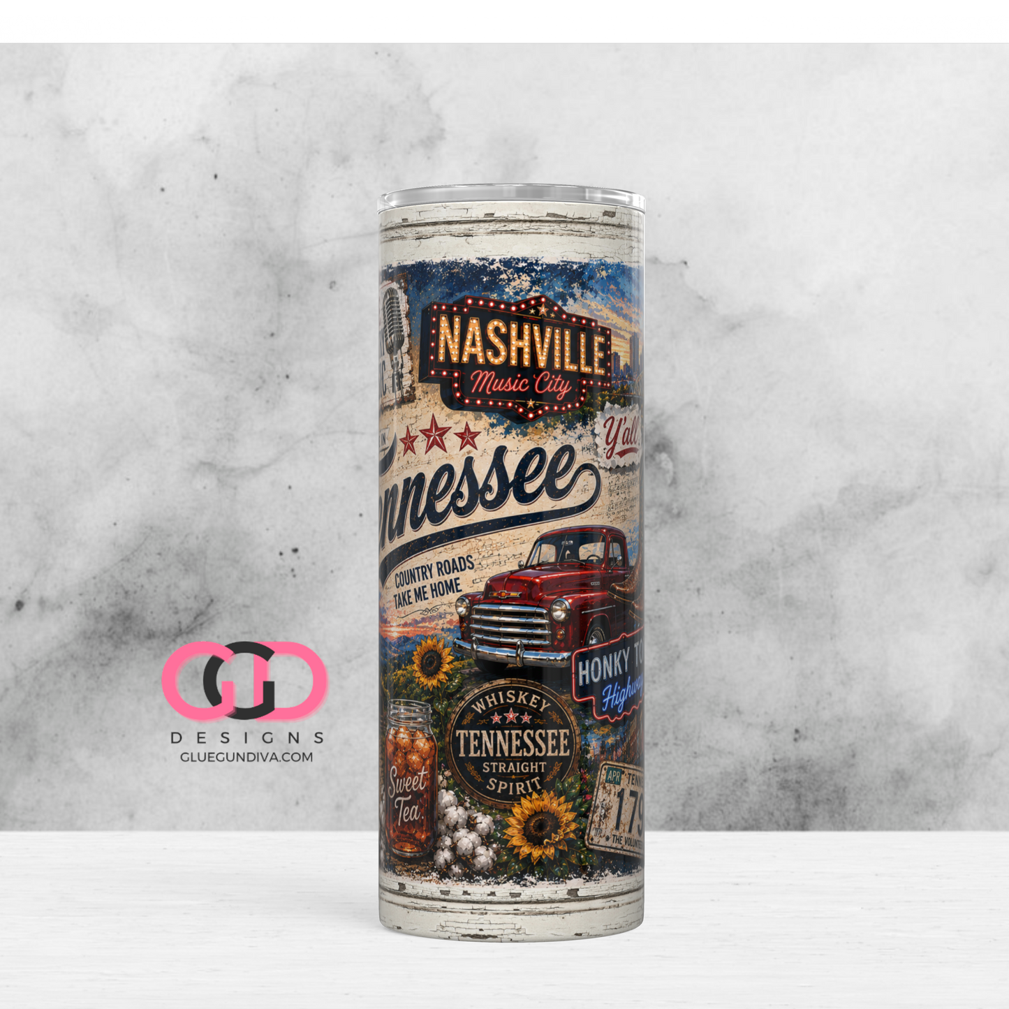 Vintage Tennessee Collage -   Digital tumbler wrap for 20 oz skinny straight tumbler