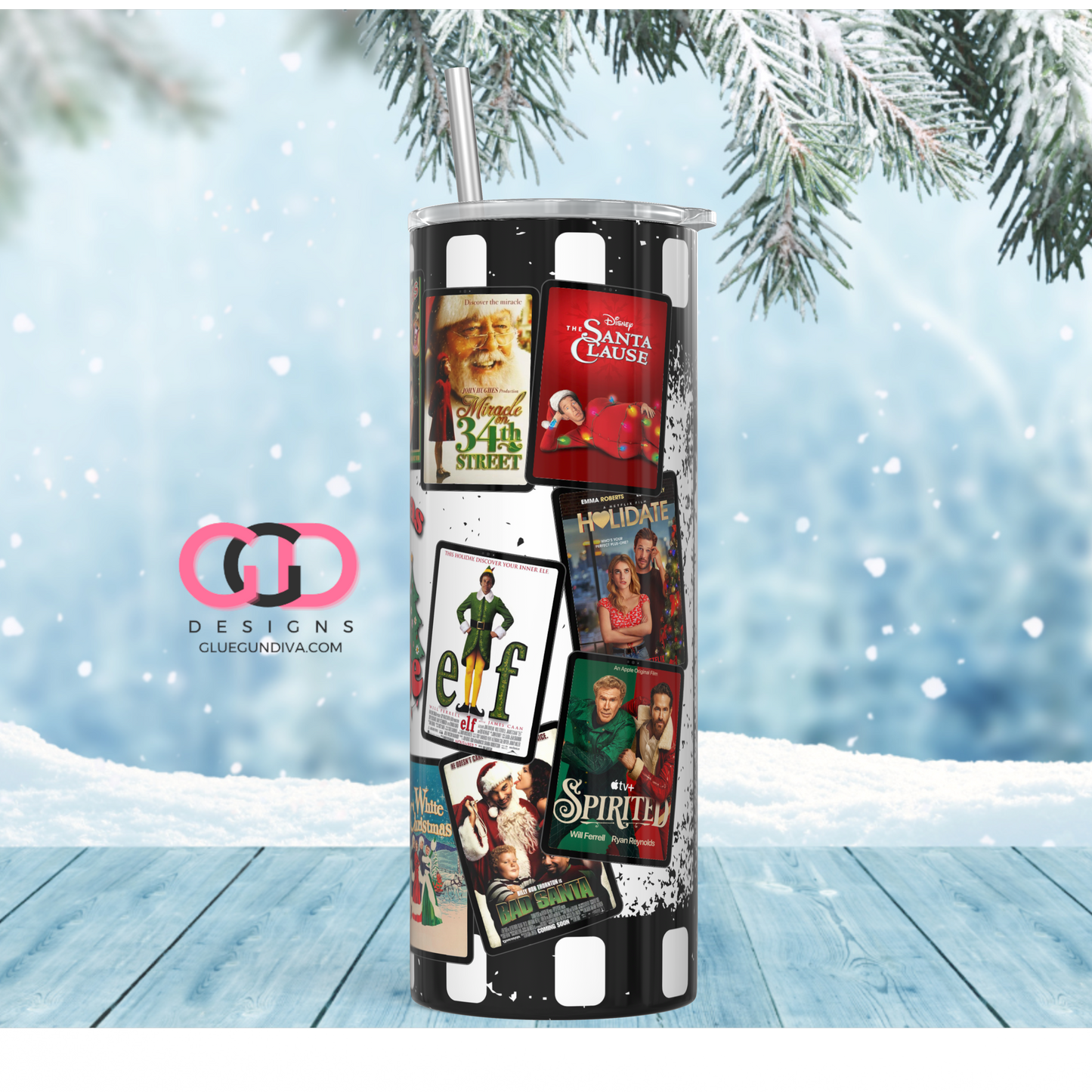 Chrismas Movie Junkie -  Digital tumbler wrap for 20 oz skinny straight tumbler