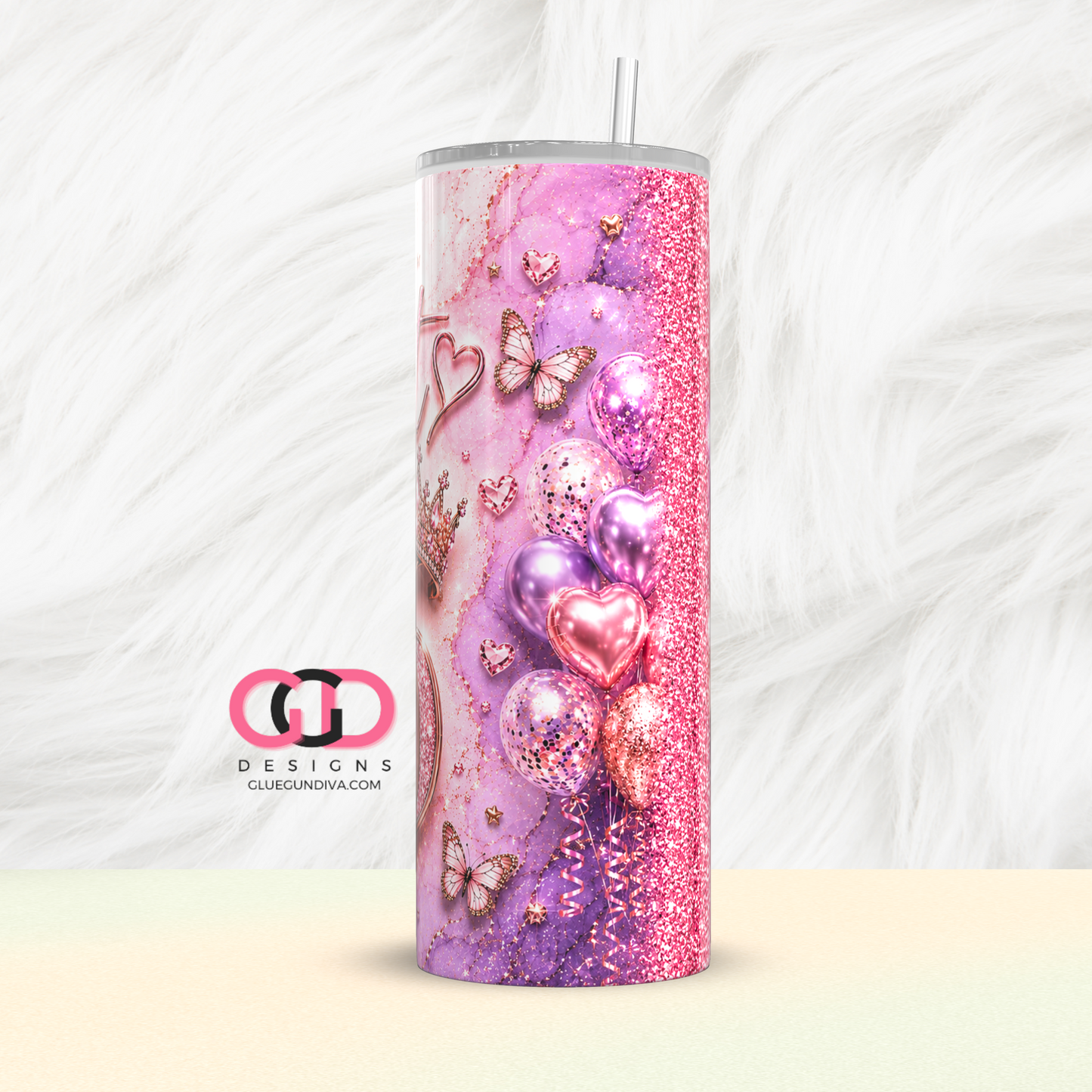 Sweet 16 glitter butterflies -  Digital tumbler wrap for 20 oz skinny straight tumbler