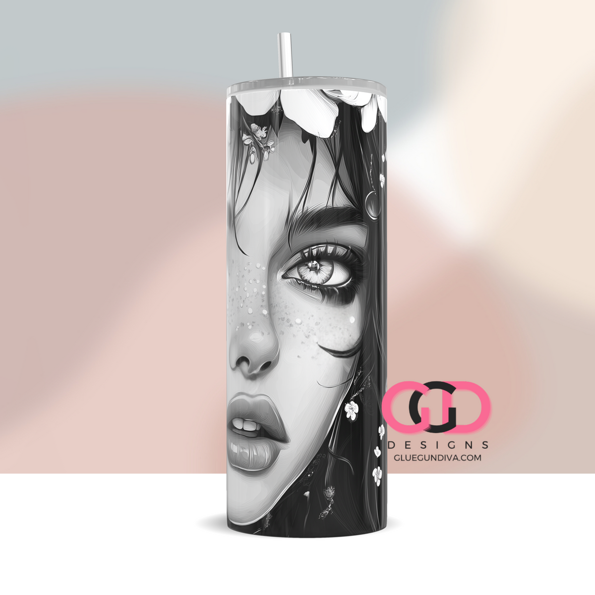 Black and White Beauty - Digital tumbler wrap for 20 oz skinny straight tumbler
