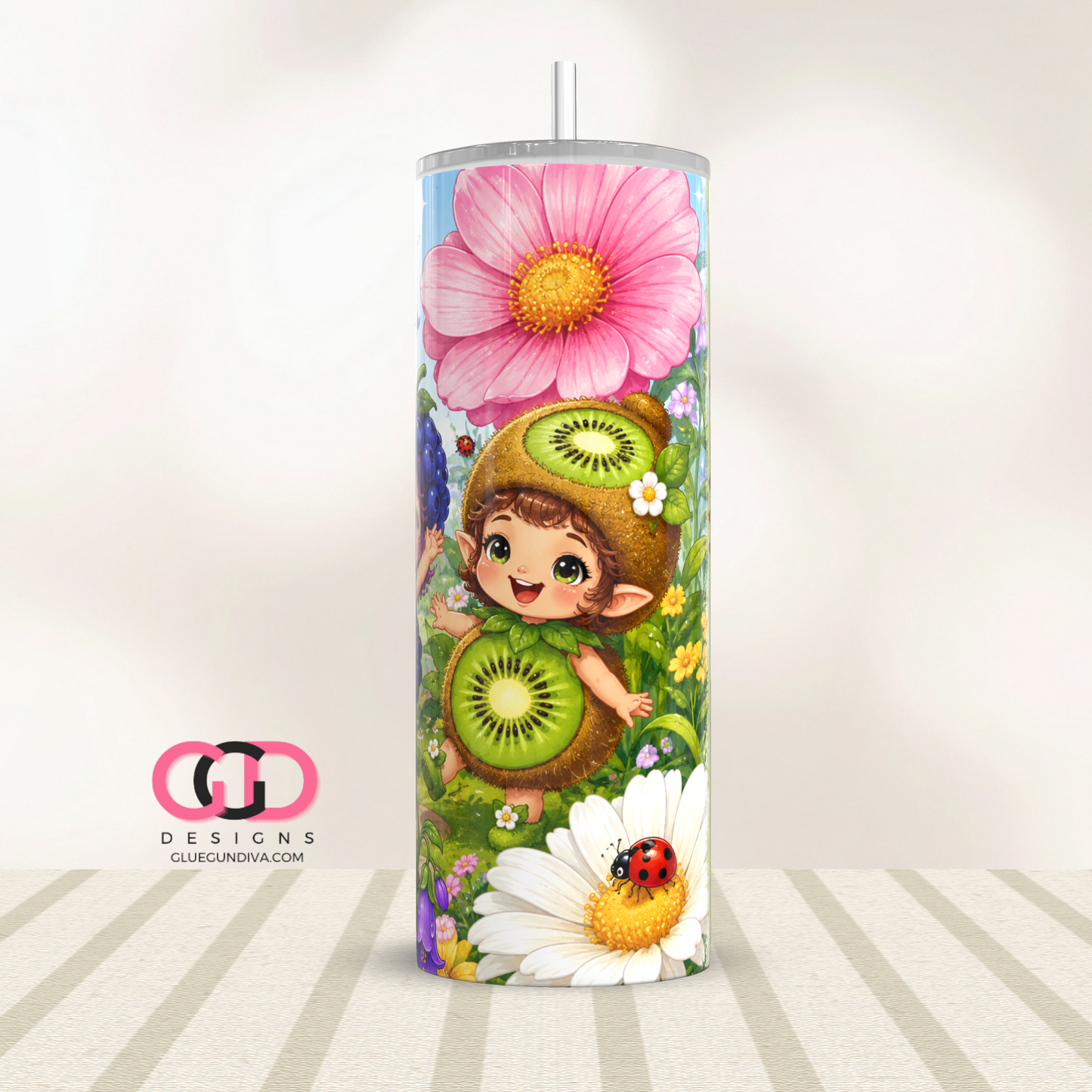 Sweet Fruit Fairies -  Digital tumbler wrap for 20 oz skinny straight tumbler