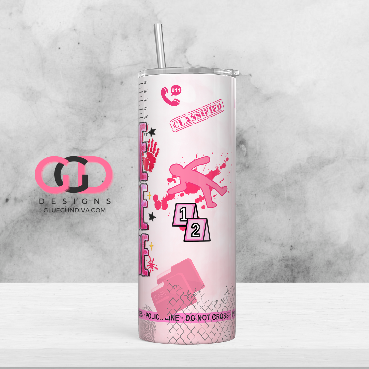 Pink True Crime Junkie  -  Digital tumbler wrap for 20 oz skinny straight tumbler