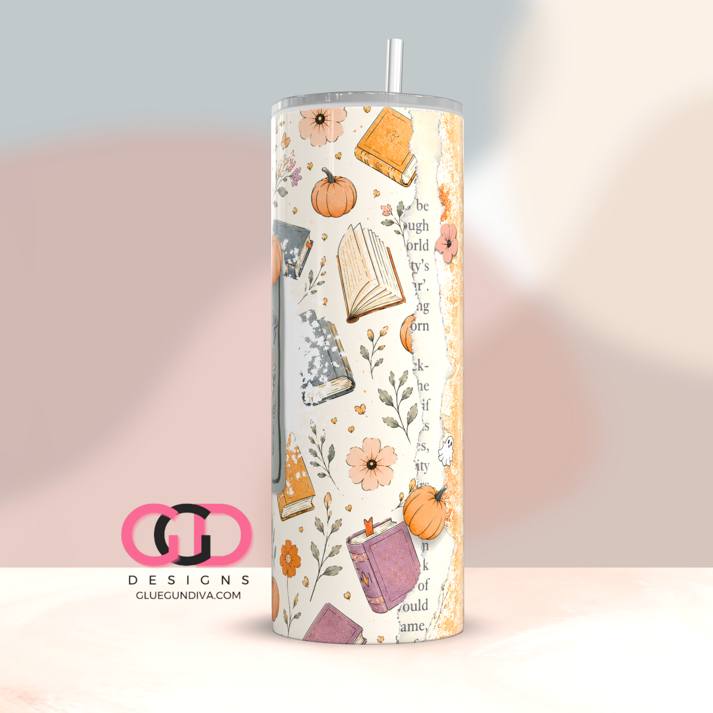 Read More Boooks Ghost -  Digital tumbler wrap for 20 oz skinny straight tumbler