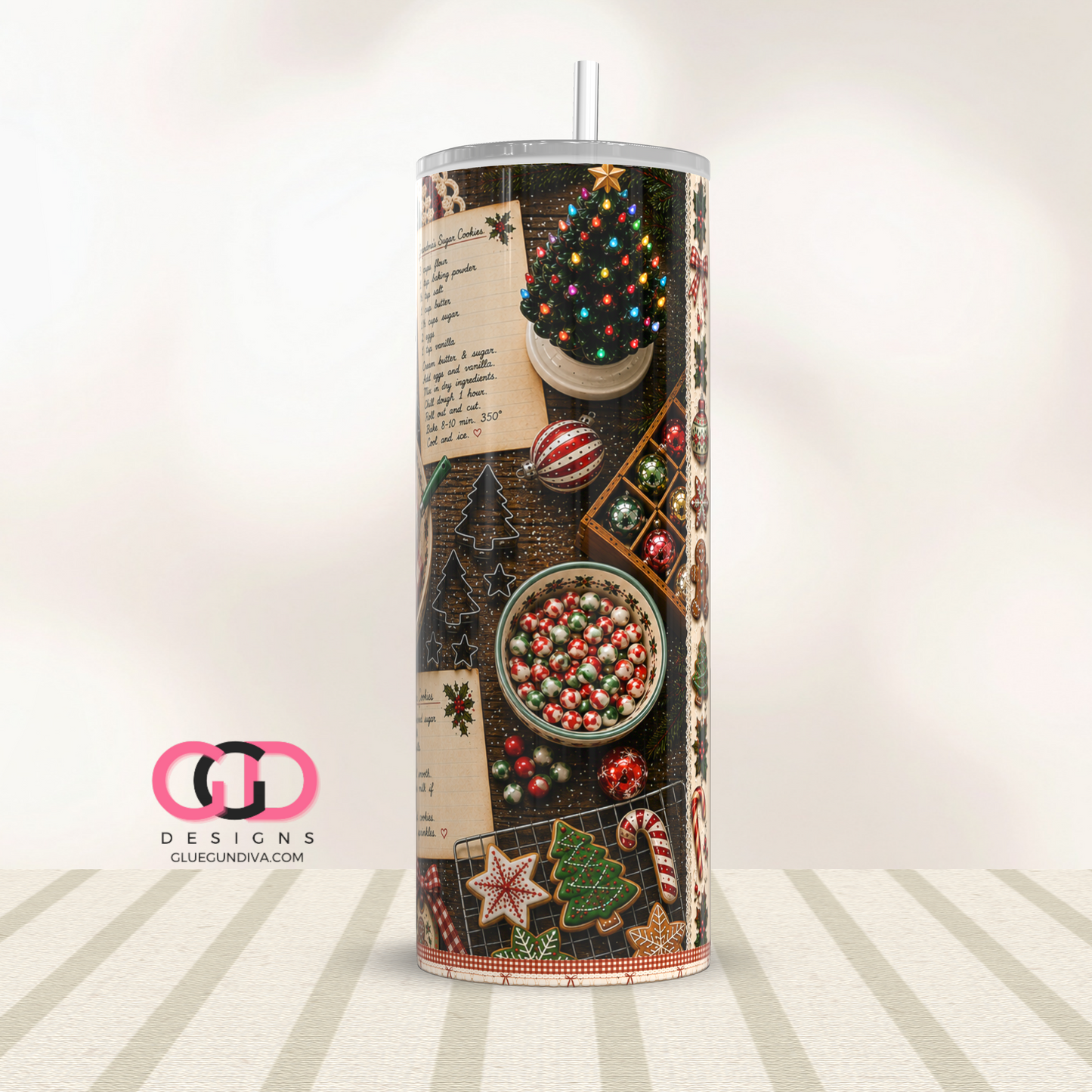 Vintage Christmas Cookies-  Digital tumbler wrap for 20 oz skinny straight tumbler