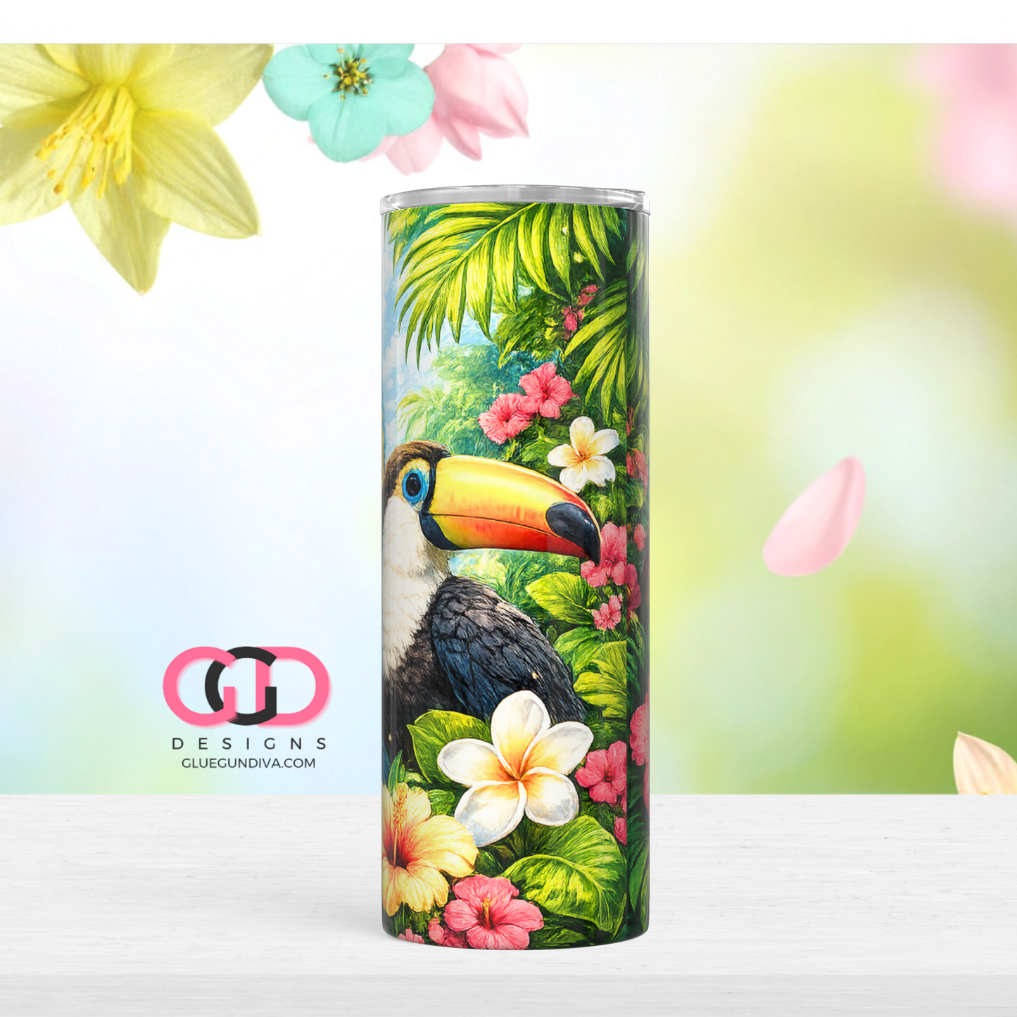 Tropical Birds Scene - Digital tumbler wrap for 20 oz skinny straight tumbler