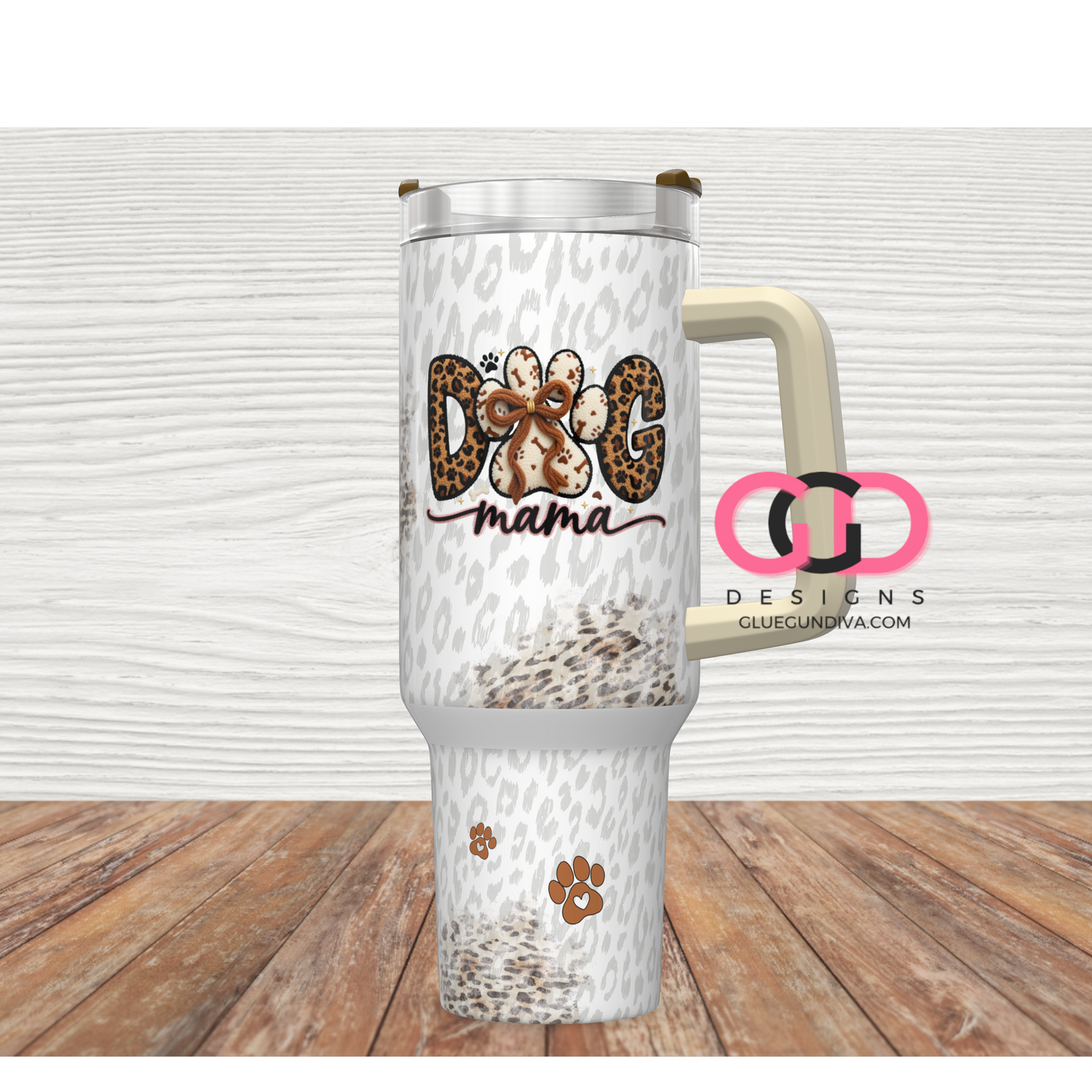 Dog Mama with Leopard -   Digital tumbler wrap for 40 oz tumbler