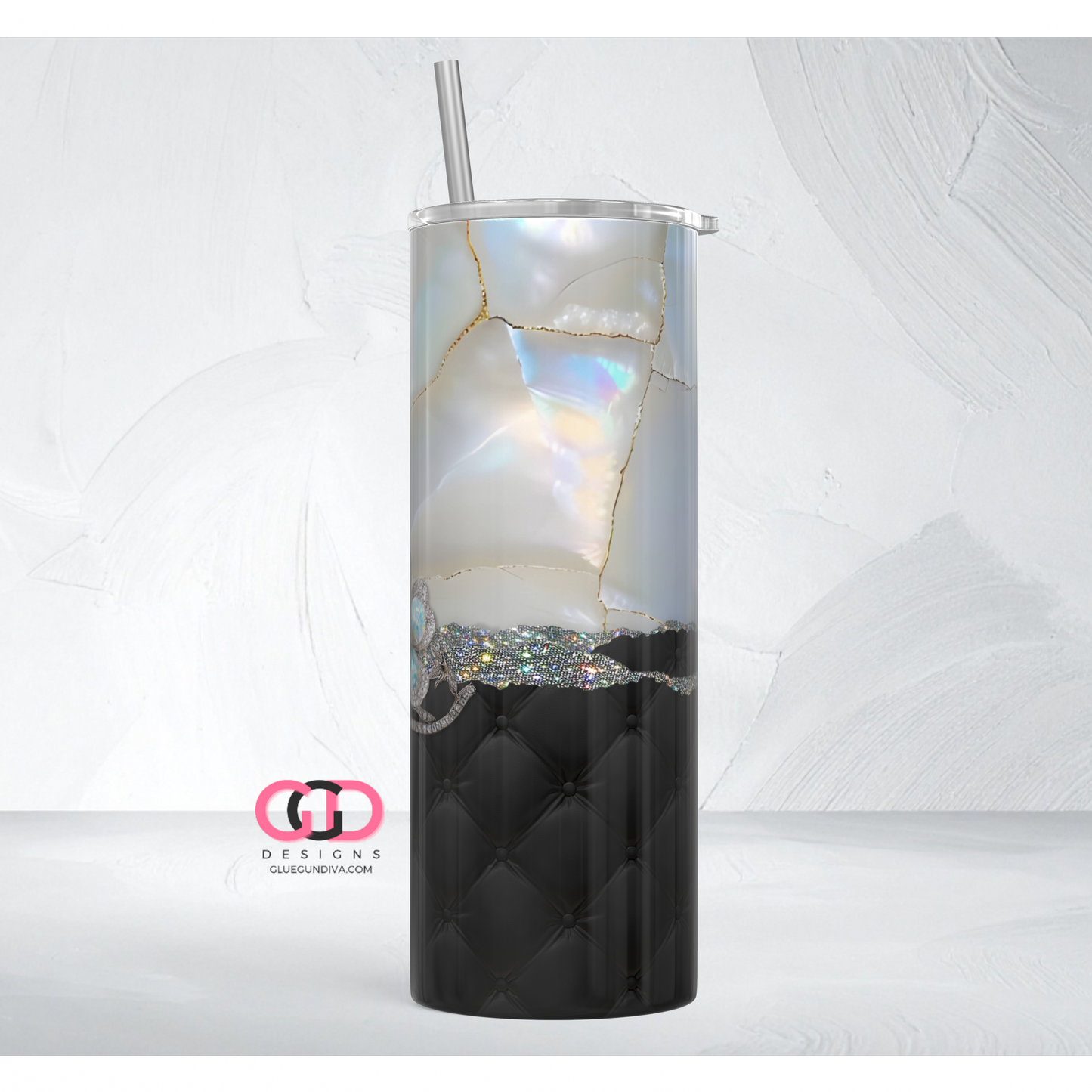 Opal and Tufted Flower -   Digital tumbler wrap for 20 oz skinny straight tumbler