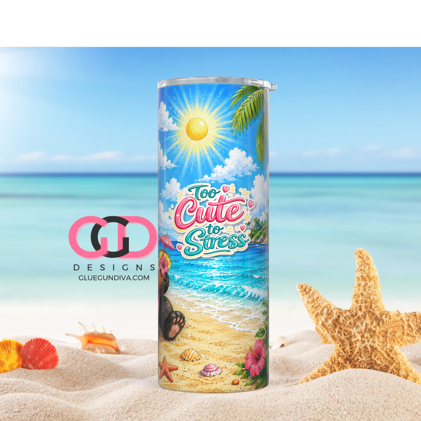 Too Cute To Stress -  Digital tumbler wrap for 20 oz skinny straight tumbler