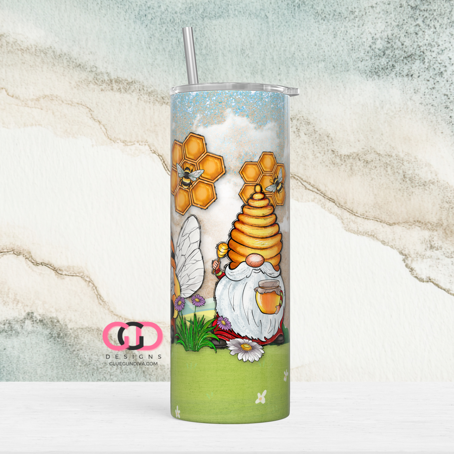 Sunflower Gnomes Paradise -  Digital tumbler wrap for 20 oz skinny straight tumbler