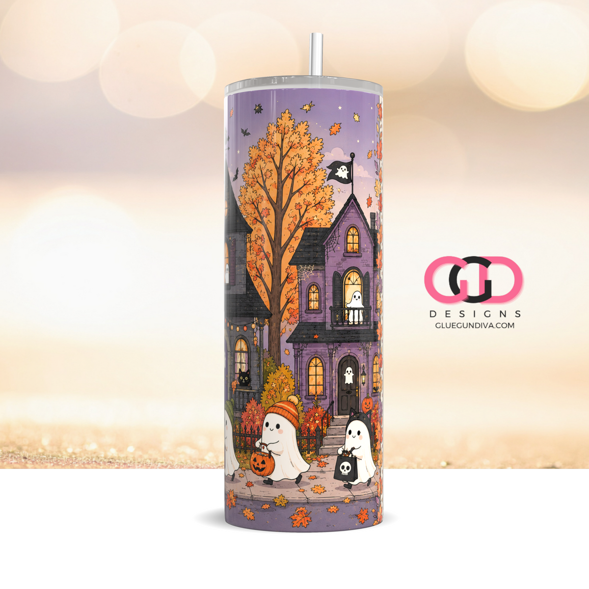 Trick or Treating Ghosts -  Digital tumbler wrap for 20 oz skinny straight tumbler