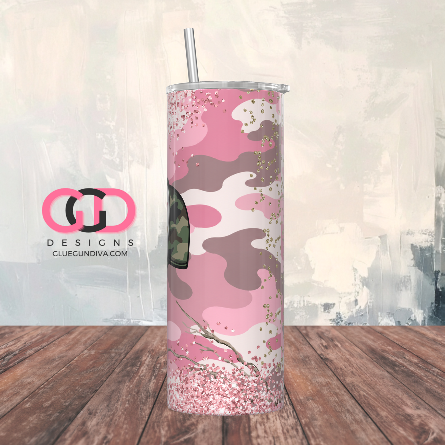 Camo Glitter and Dirt - Digital tumbler wrap for 20 oz skinny straight tumbler