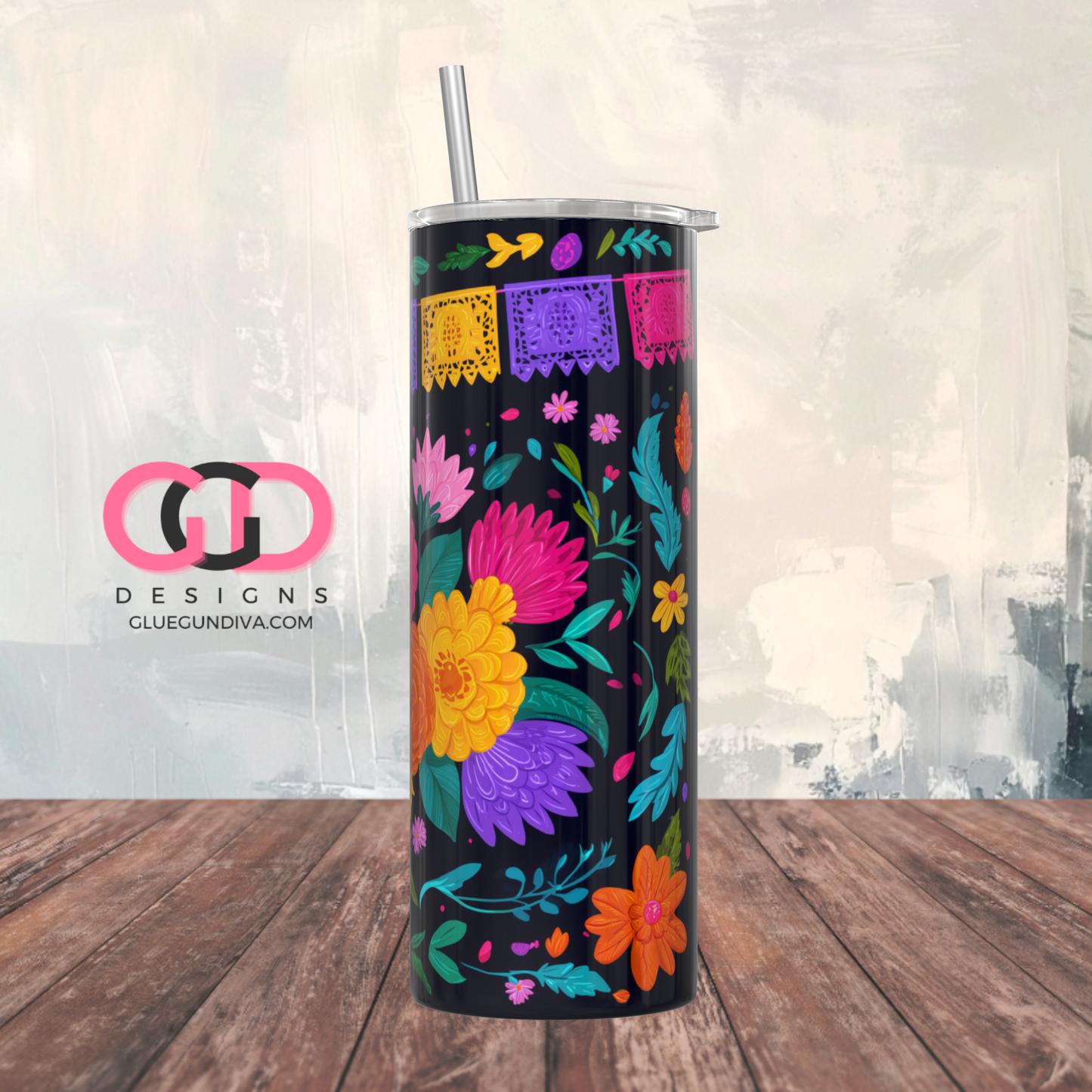 Mexican Papel Picado -  Digital tumbler wrap for 20 oz skinny straight tumbler