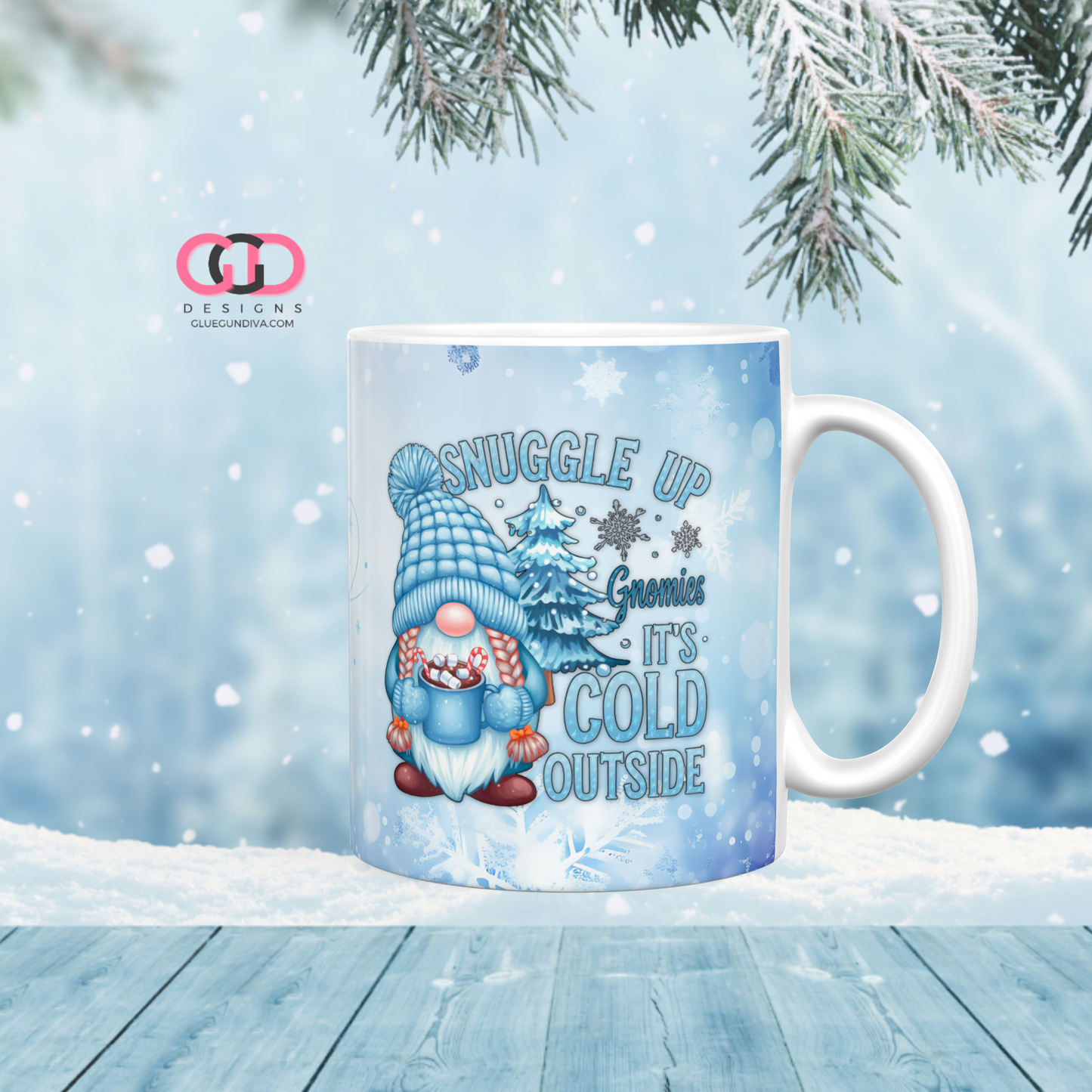 Snuggle Up  Gnomies - Digital mug wrap for 11 and 15 oz