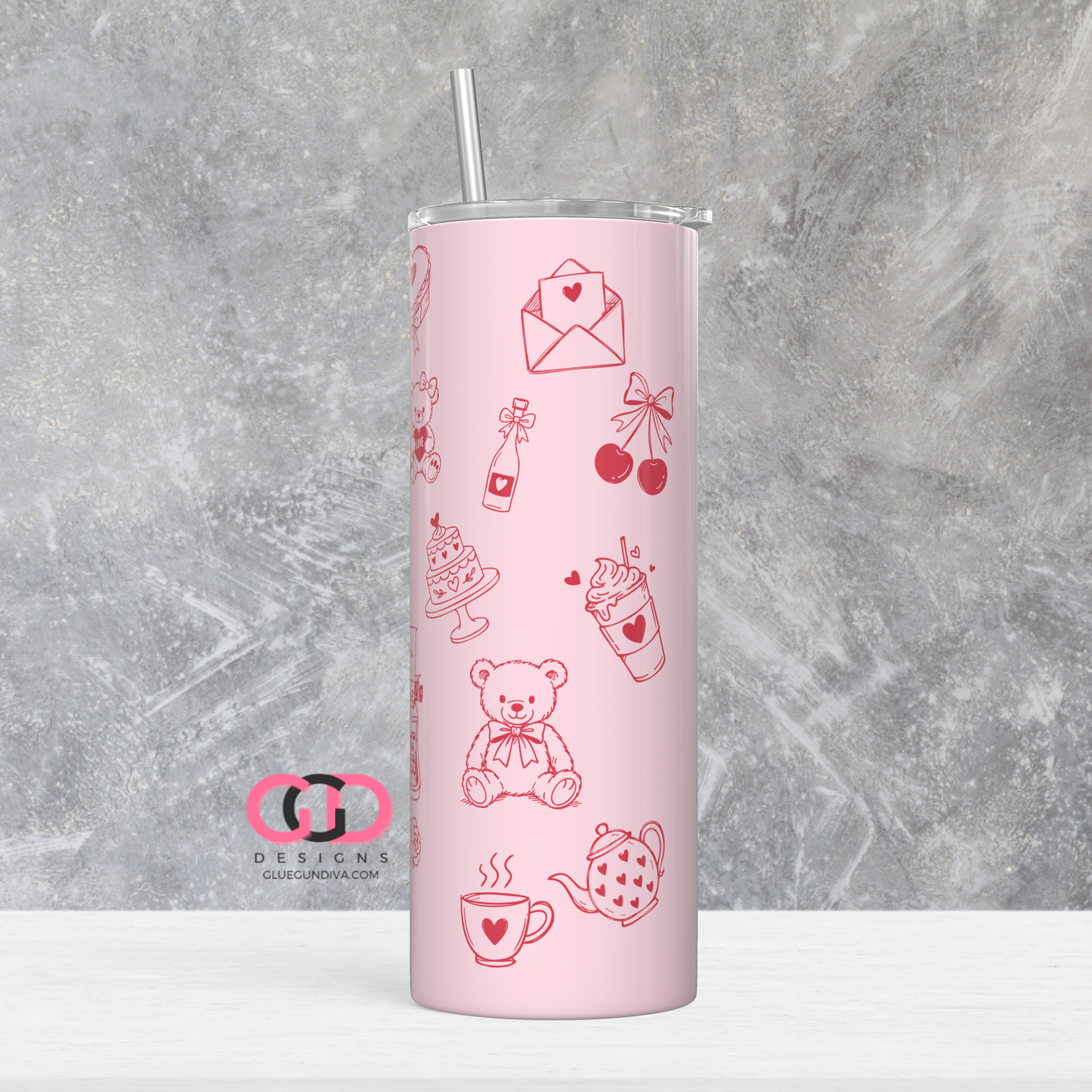 Valentine Icons -   Digital tumbler wrap for 20 oz skinny straight tumbler