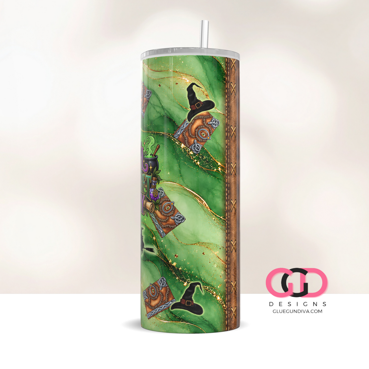 The Witchcraft Manual Leather - Digital tumbler wrap for 20 oz skinny straight tumbler