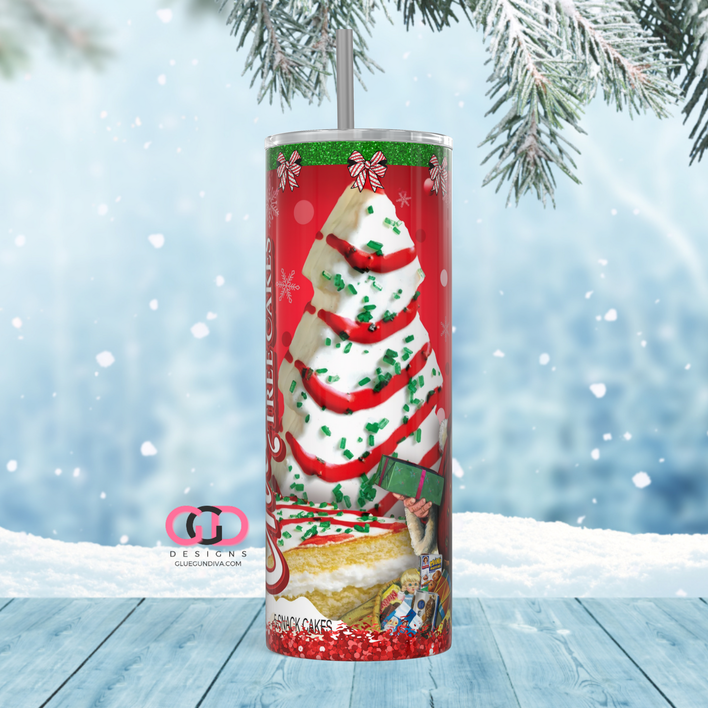 Santa Tree Cake -  Digital tumbler wrap for 20 oz skinny straight tumbler