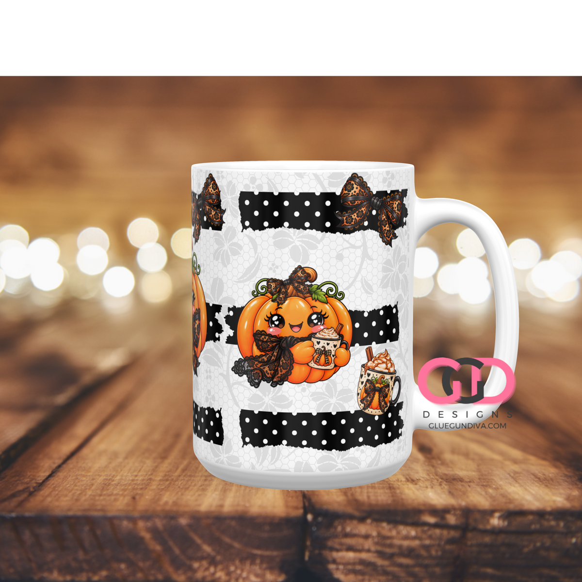 Lacy Pumpkin Latte - Digital mug wrap for 11 and 15 oz