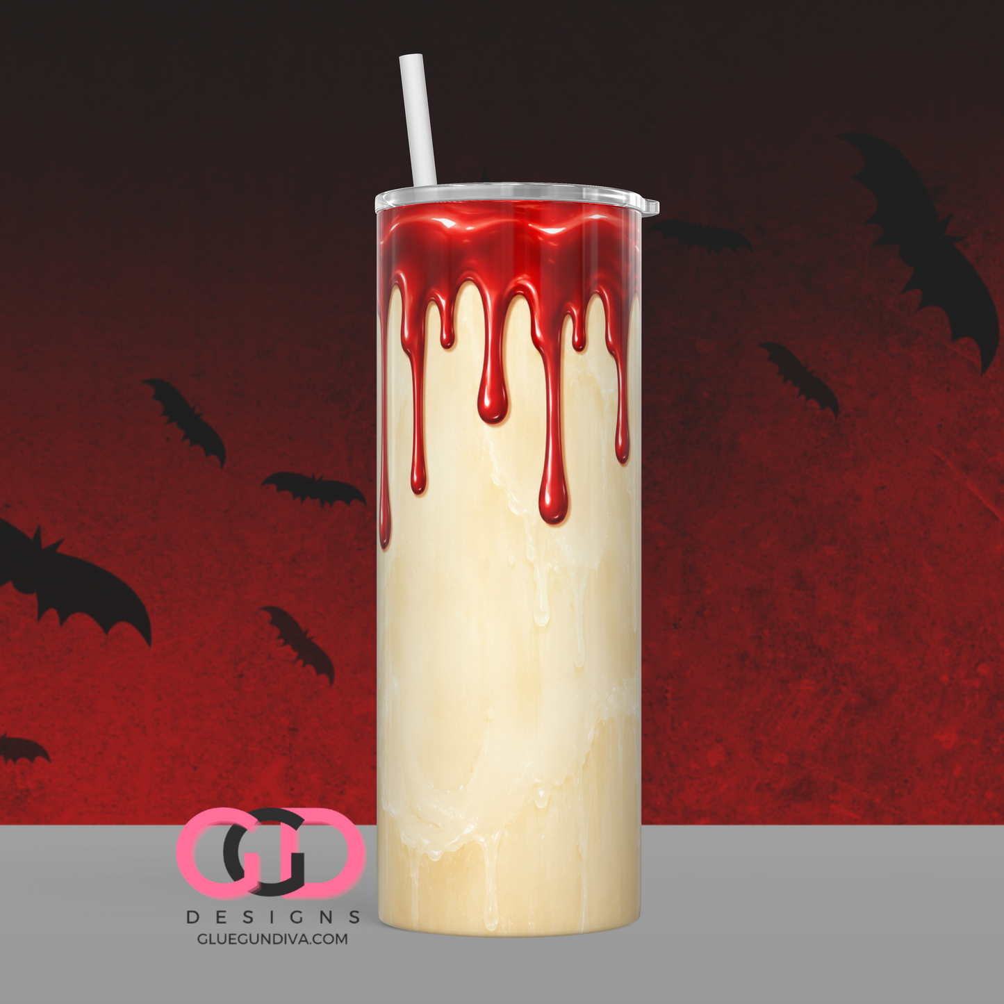 Halloween Wax Drip Candle Red and Ivory -  Digital tumbler wrap for 20 oz skinny straight tumbler