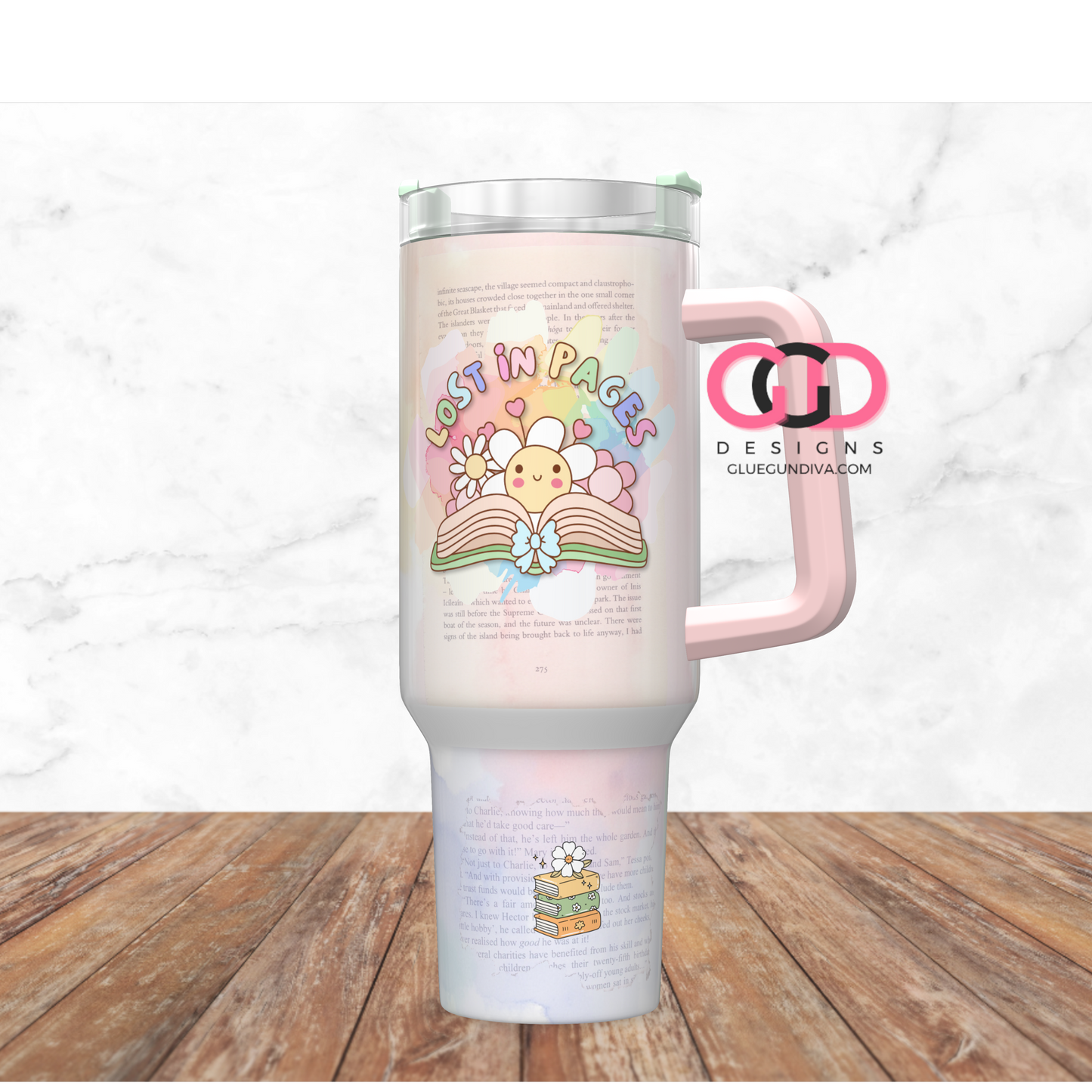 Lost In Pages Pastels -   Digital tumbler wrap for 40 oz tumbler