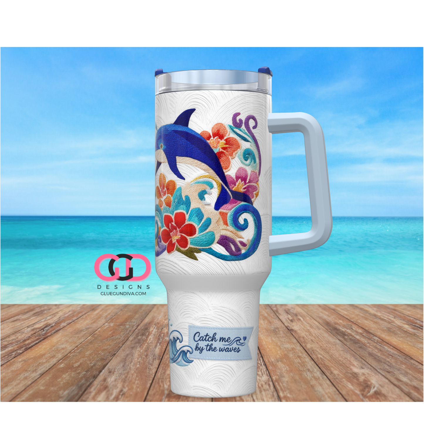 Embroidered Dolphins -   Digital tumbler wrap for 40 oz tumbler