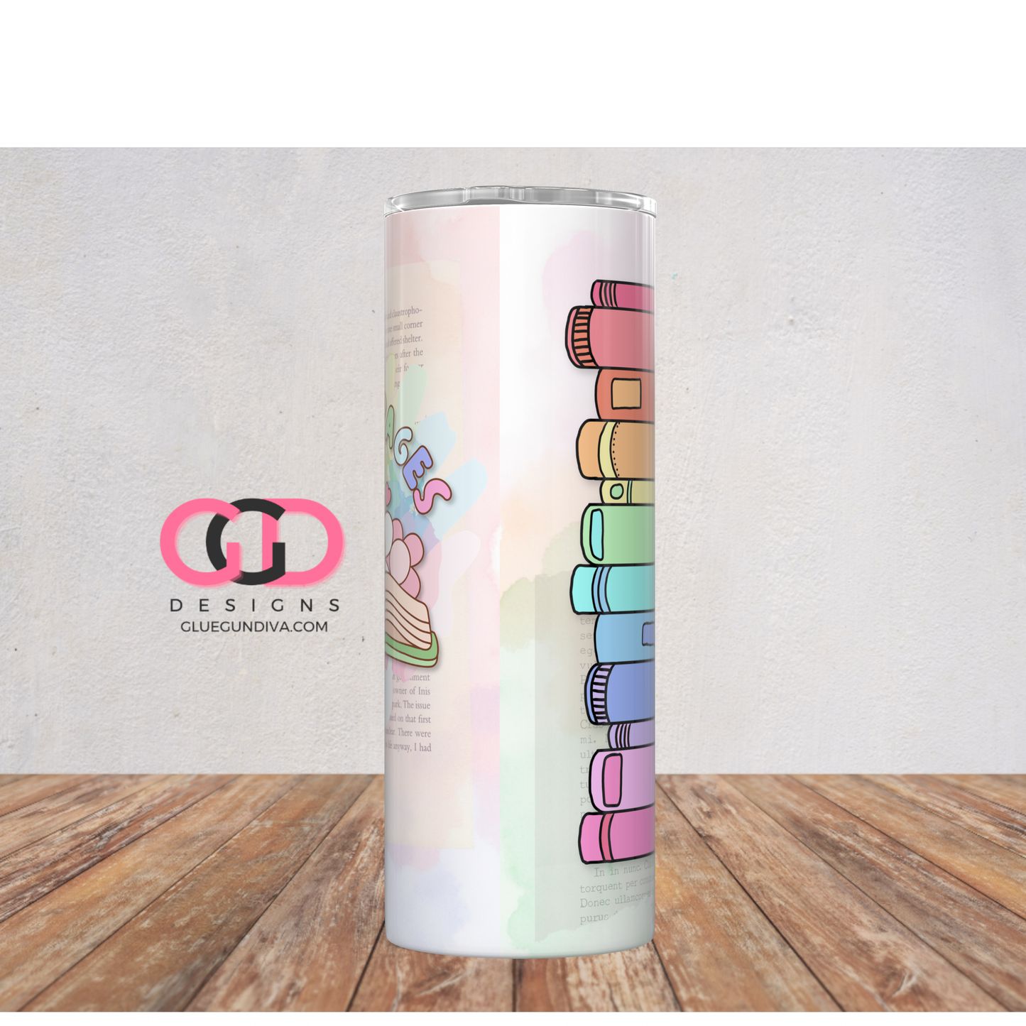 Lost In Pages Pastels -  Digital tumbler wrap for 20 oz skinny straight tumbler