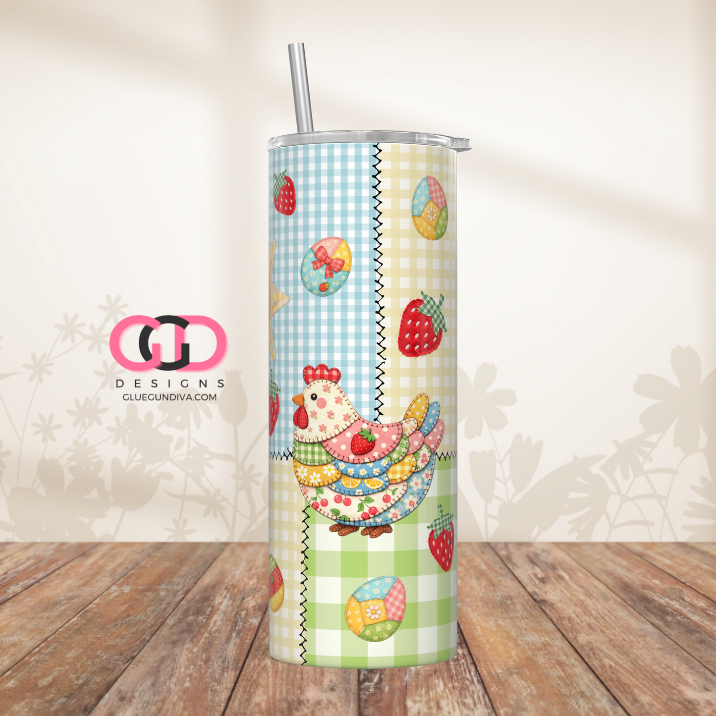 Patchwork Chicken -   Digital tumbler wrap for 20 oz skinny straight tumbler