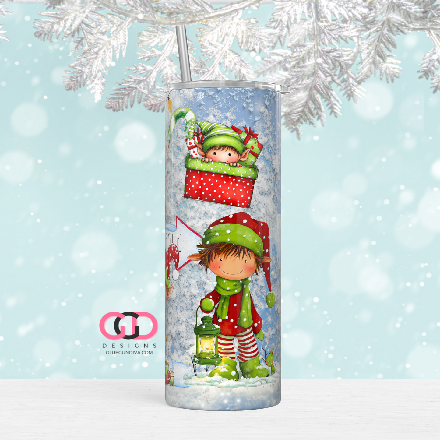 Frosty Elves -  Digital tumbler wrap for 20 oz skinny straight tumbler