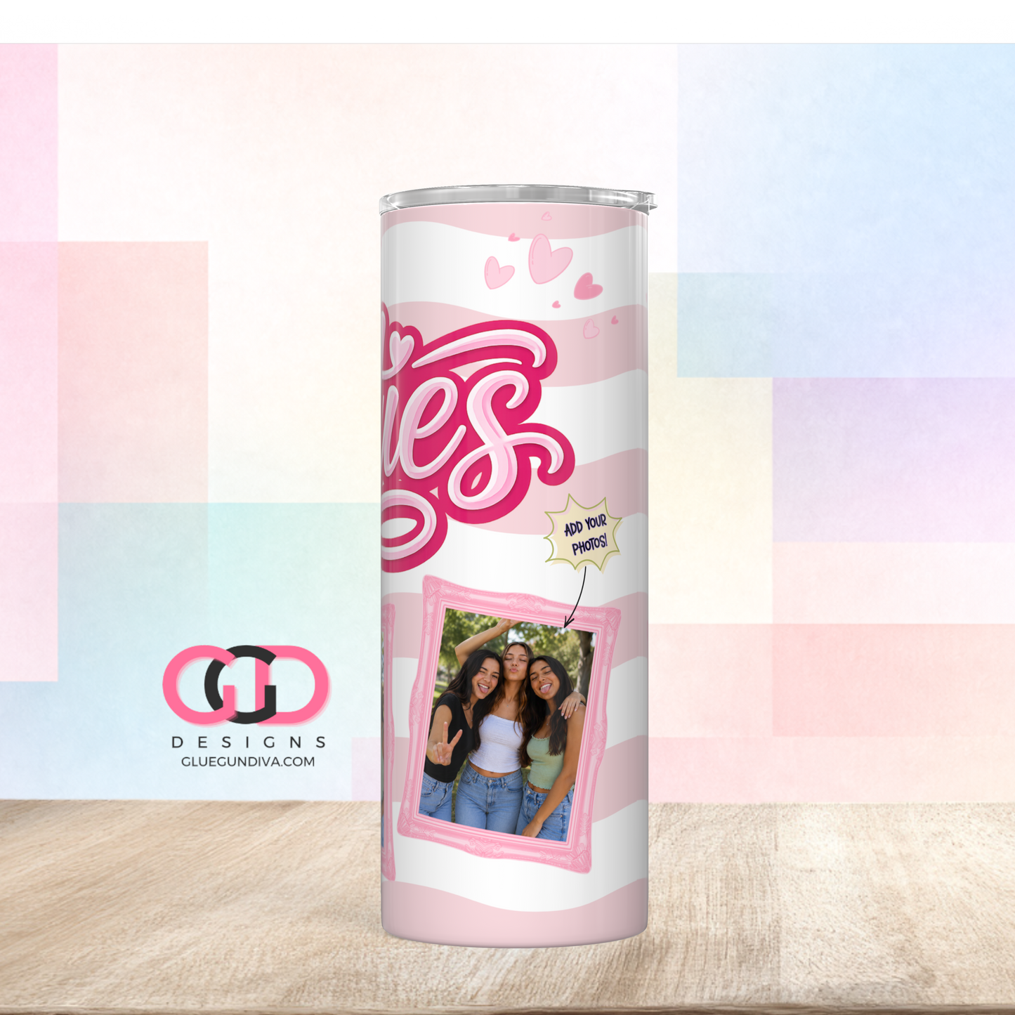 Besties in Pink -   Digital tumbler wrap for 20 oz skinny straight tumbler