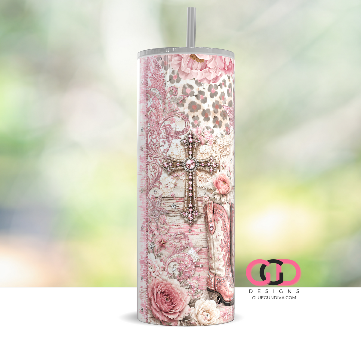 Pink Boots and Cowgirl Roots -  Digital tumbler wrap for 20 oz skinny straight tumbler
