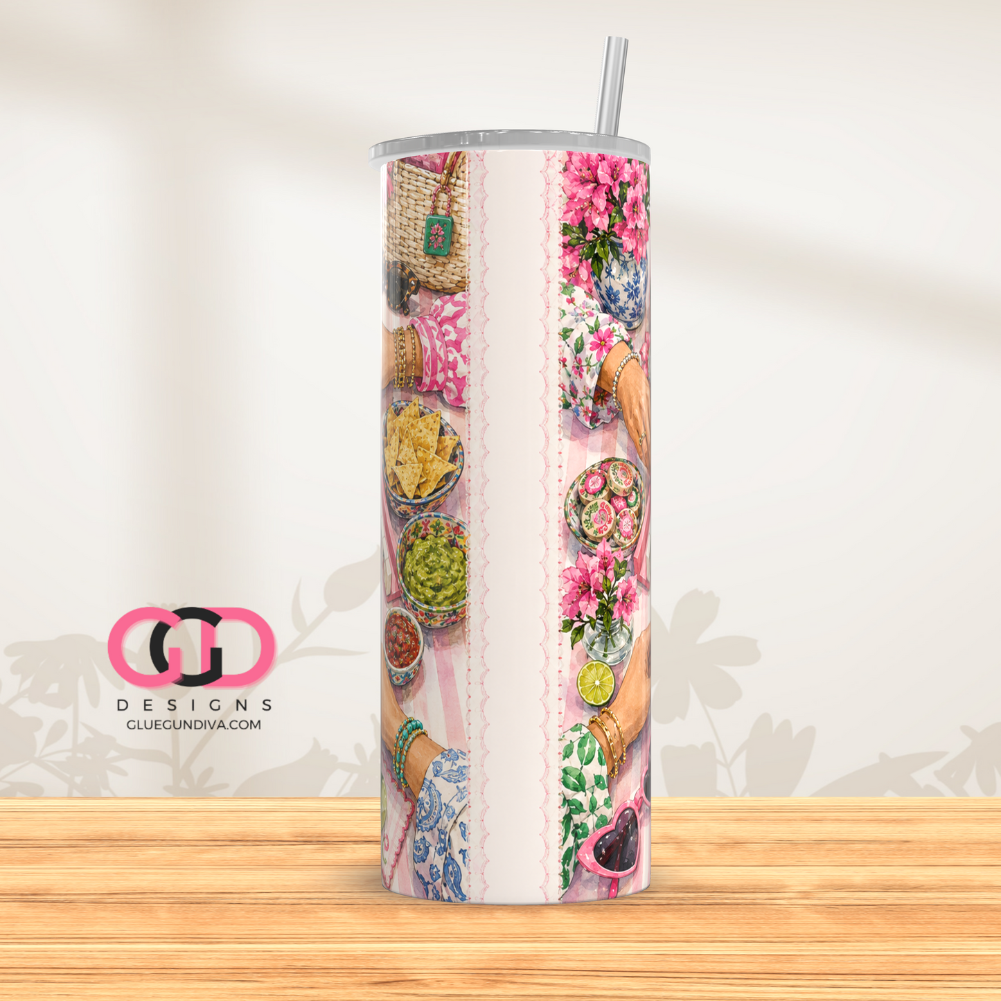 Mahjong And Margaritas -   Digital tumbler wrap for 20 oz skinny straight tumbler