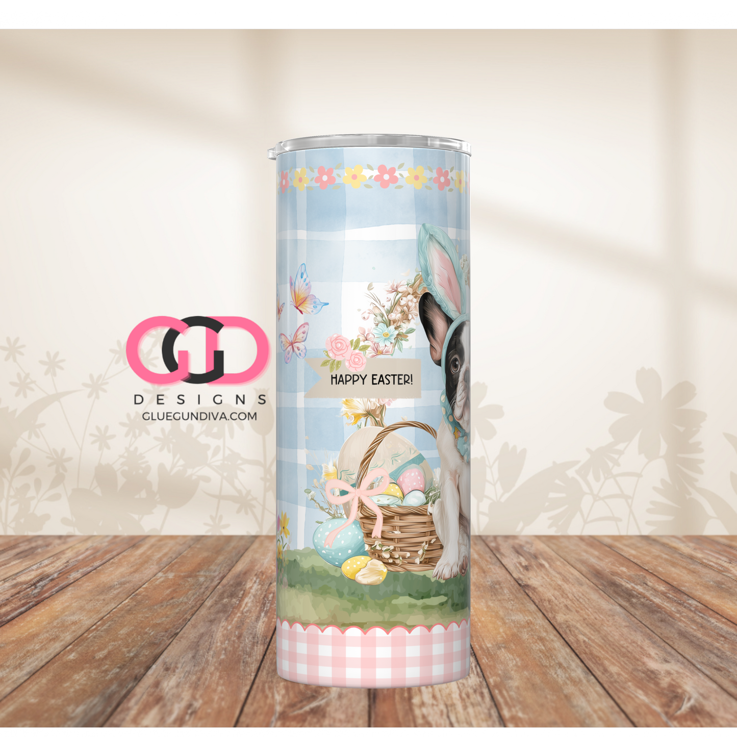 French Bulldog Easter Puppy 2 -  Digital tumbler wrap for 20 oz skinny straight tumbler