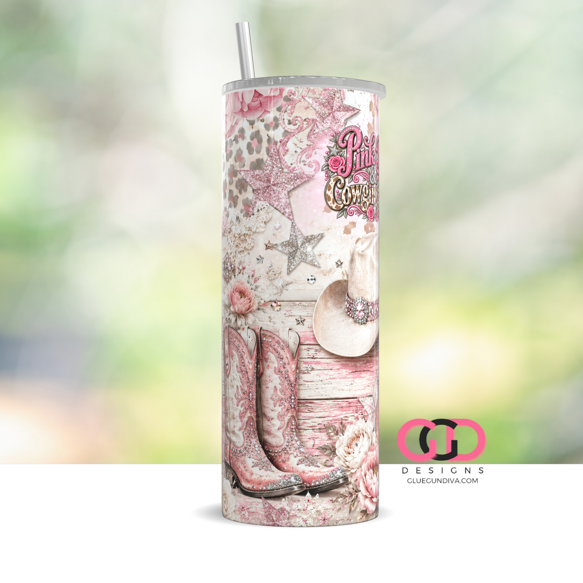 Pink Boots and Cowgirl Roots -  Digital tumbler wrap for 20 oz skinny straight tumbler