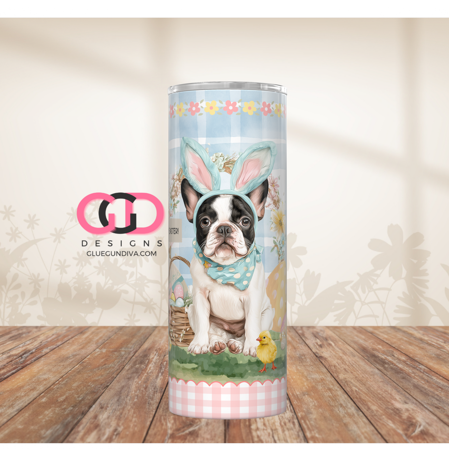 French Bulldog Easter Puppy 2 -  Digital tumbler wrap for 20 oz skinny straight tumbler