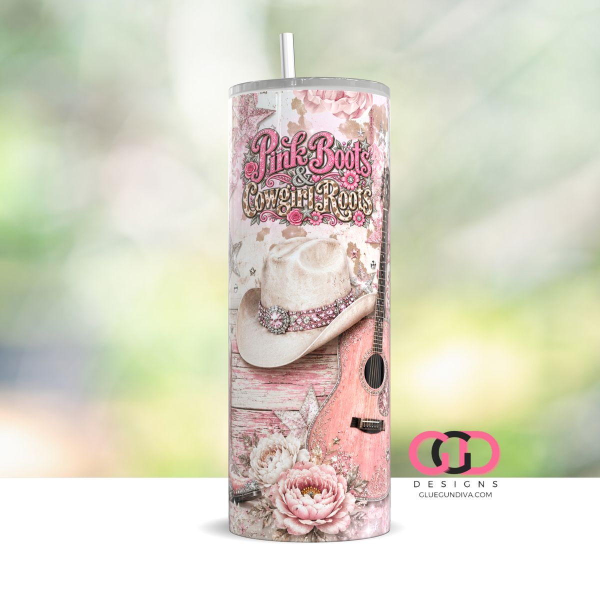 Pink Boots and Cowgirl Roots -  Digital tumbler wrap for 20 oz skinny straight tumbler